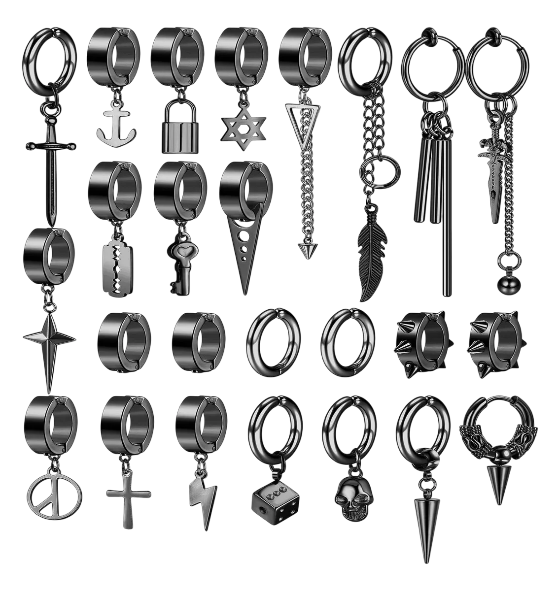 Aretes Falsos Lab.G Imán Acero Inoxidable Negro 25 Piezas