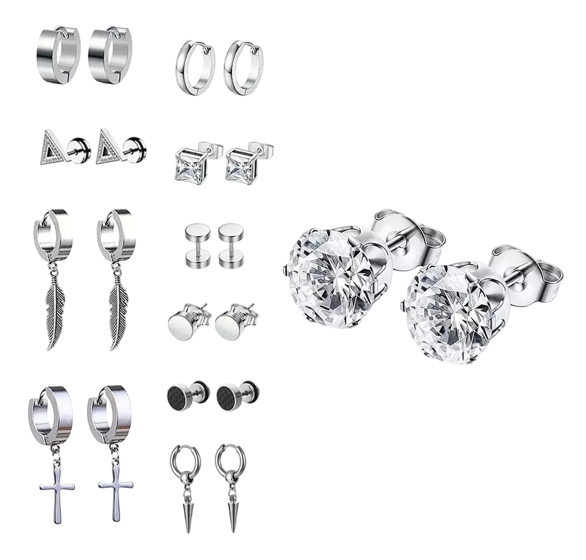 Pendientes De Hombre/mujer Pendientes De Acero Inoxidable Plata