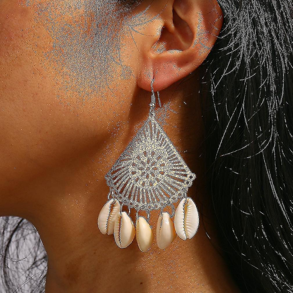 Foto 2 pulgar | Pendientes Huoguo Con Colgante Dorado De Concha Y Concha Para Boda - Venta Internacional.