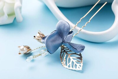 Foto 2 | Horquilla Para El Pelo Huoguo Bride Con Estampado Floral Azul Para Boda X2 - Venta Internacional.