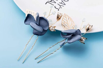 Foto 4 | Horquilla Para El Pelo Huoguo Bride Con Estampado Floral Azul Para Boda X2 - Venta Internacional.