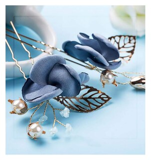 Foto 5 | Horquilla Para El Pelo Huoguo Bride Con Estampado Floral Azul Para Boda X2 - Venta Internacional.