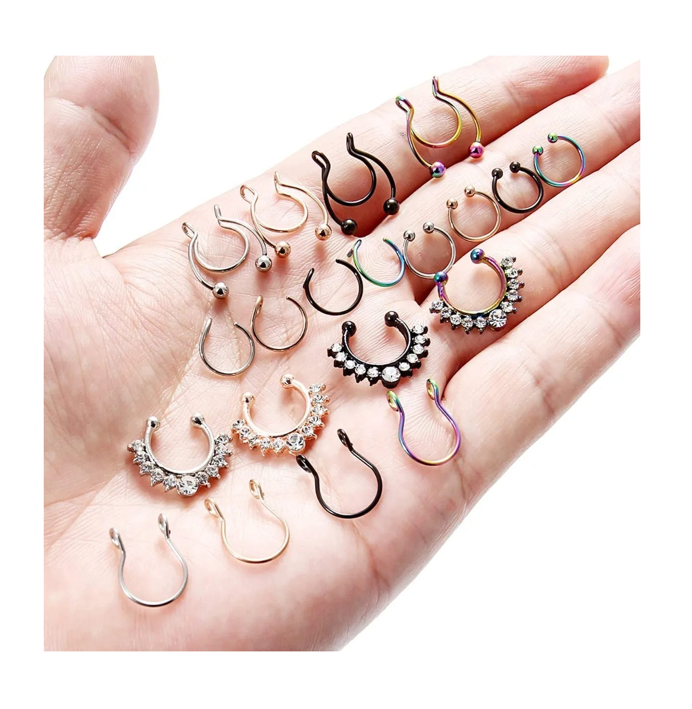 Foto 6 pulgar | 20 Piercing Falso Nariz Nostril Acero Multicolor
