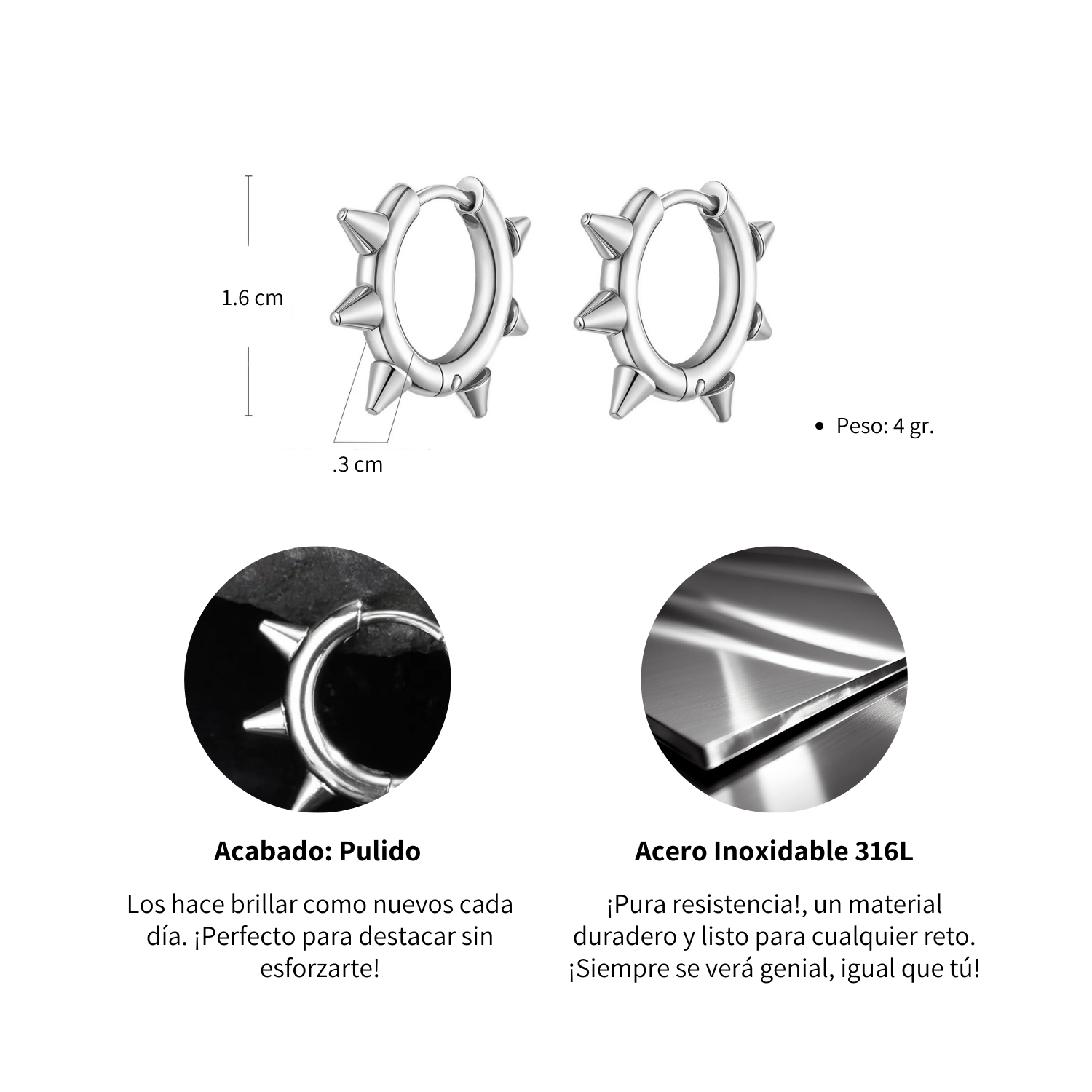 Foto 6 pulgar | Chulada Arracadas Con Púas De Acero Inox Hipoalergénico