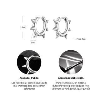 Foto 5 | Chulada Arracadas Con Púas De Acero Inox Hipoalergénico