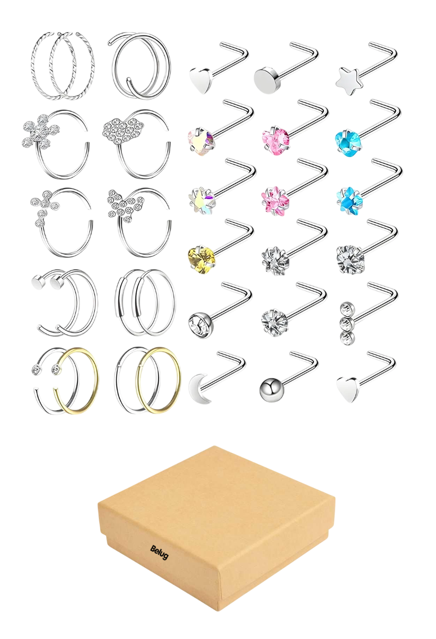 Foto 2 pulgar | Anillos Nasales Aretes Piercing De Nariz Acero Inoxidable 33 Pz