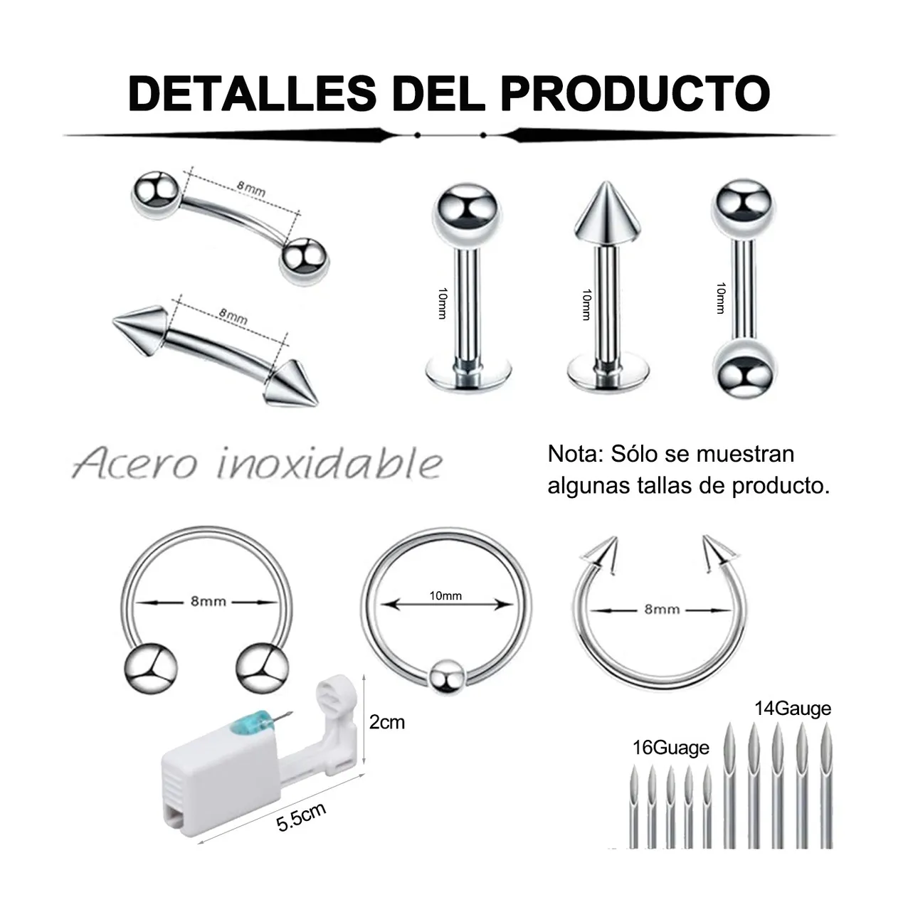 Foto 3 pulgar | 142 Pzs Kit De Piercing De Acero Y Accesorios Para Orejas