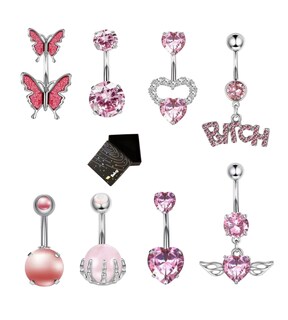 Foto 1 | 8 Piezas Anillo Piercing Ombligo Para Mujer Acero Inoxidable Rosa