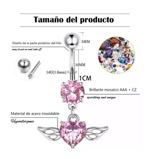 Foto 4 | 8 Piezas Anillo Piercing Ombligo Para Mujer Acero Inoxidable Rosa