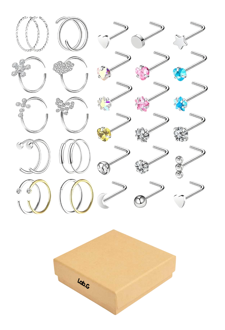 Foto 2 pulgar | Anillos Nasales Aretes Piercing De Nariz Acero Inoxidable 33 Pzs