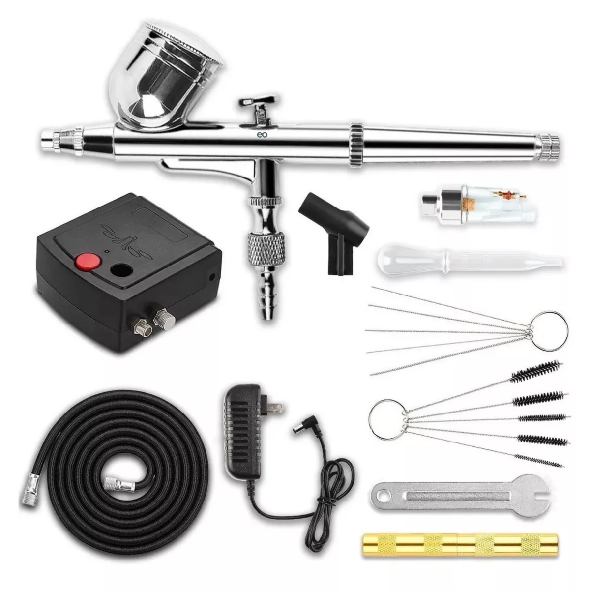 Kit Aerógrafo Multiuso Doble Acción para Repostería 13 Piezas Eo Safe Imports Esi-4441-1 Plata