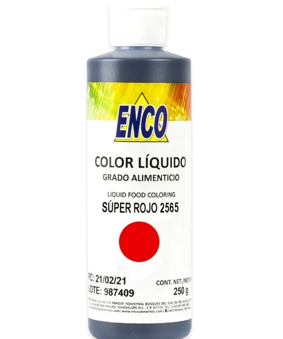 Foto 2 pulgar | Color Liquido Rojo 250 Grs Enco