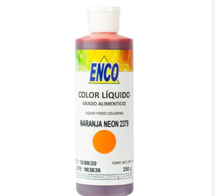 Foto 2 pulgar | Colorante Liquido Naranja Neón 250 Grs Enco