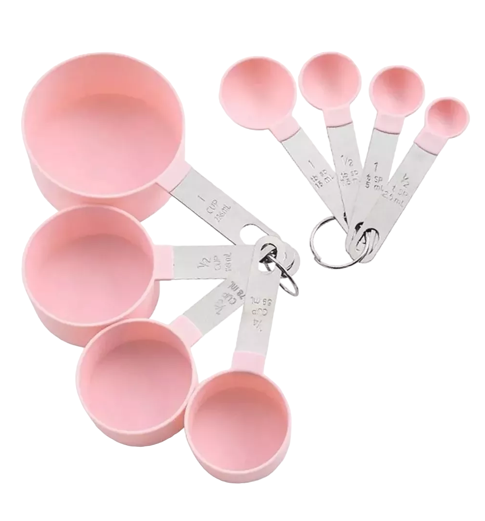 Juego de Tazas y Cucharas Medidoras de Repostería en Rosa - 8 Piezas