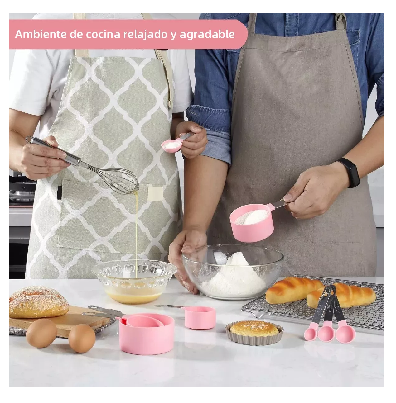 Foto 5 pulgar | Juego de Tazas y Cucharas Medidoras de Repostería en Rosa - 8 Piezas