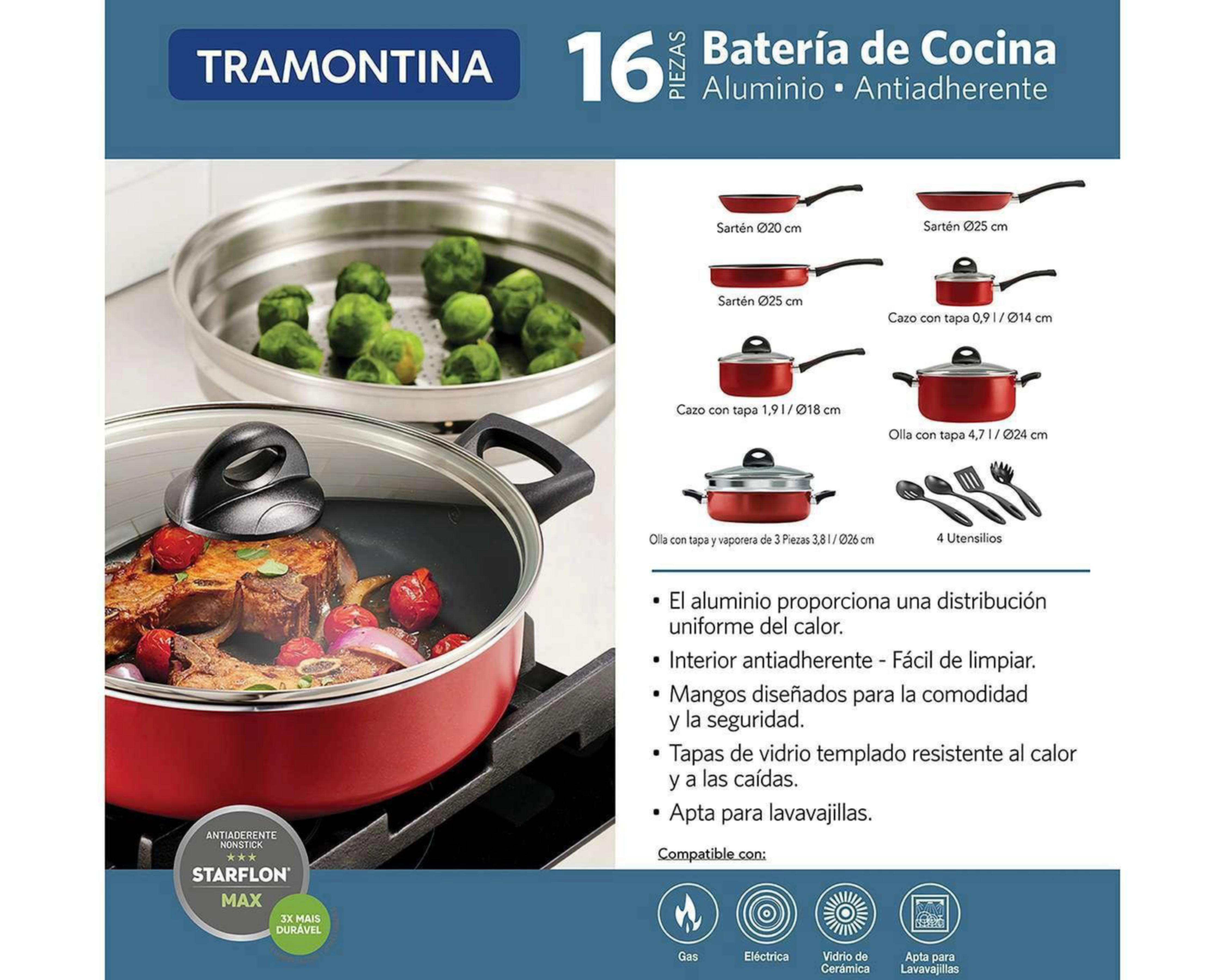 Foto 3 pulgar | Batería de Cocina Tramontina 16 Piezas de Aluminio