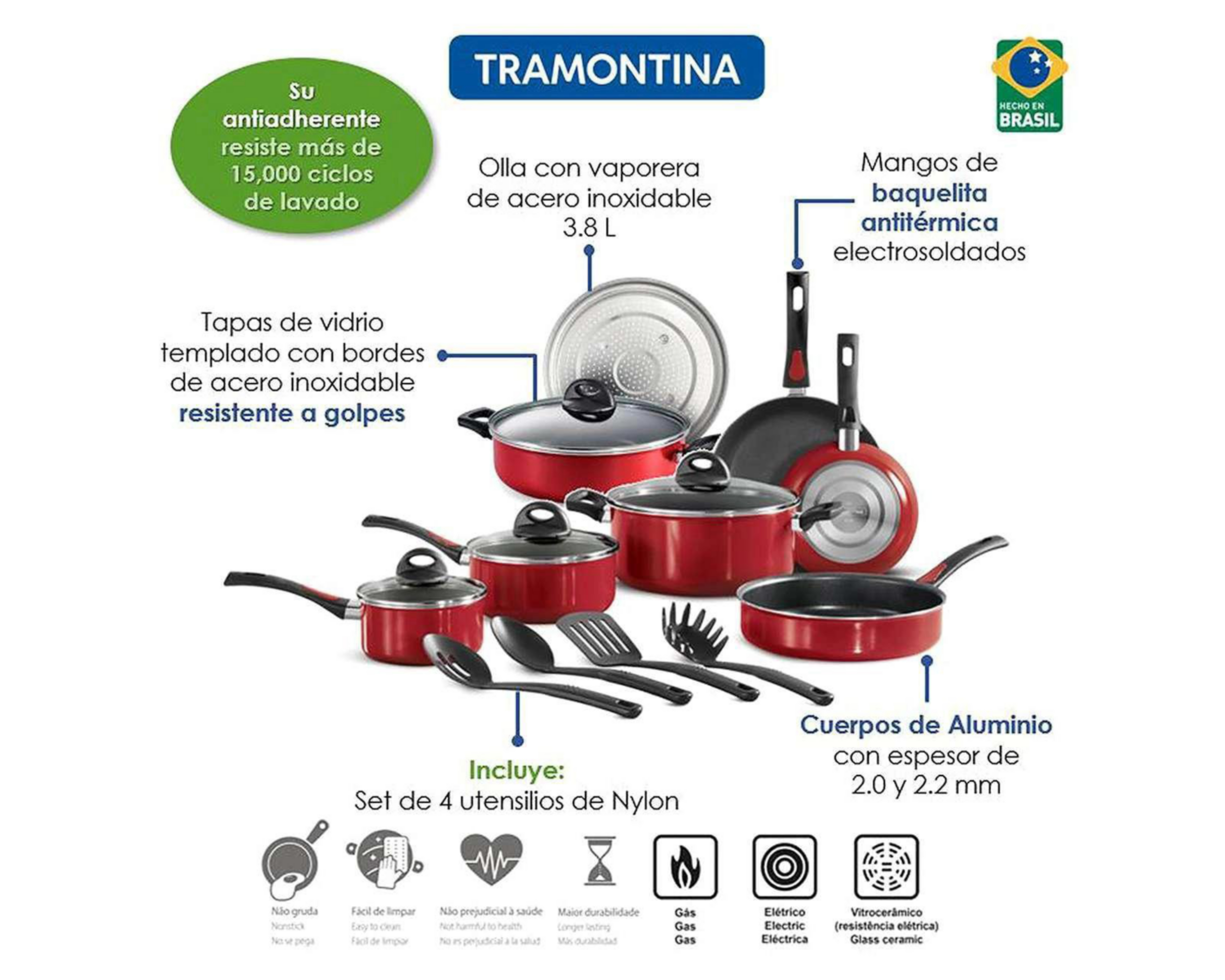 Foto 3 | Batería de Cocina Tramontina 16 Piezas de Aluminio