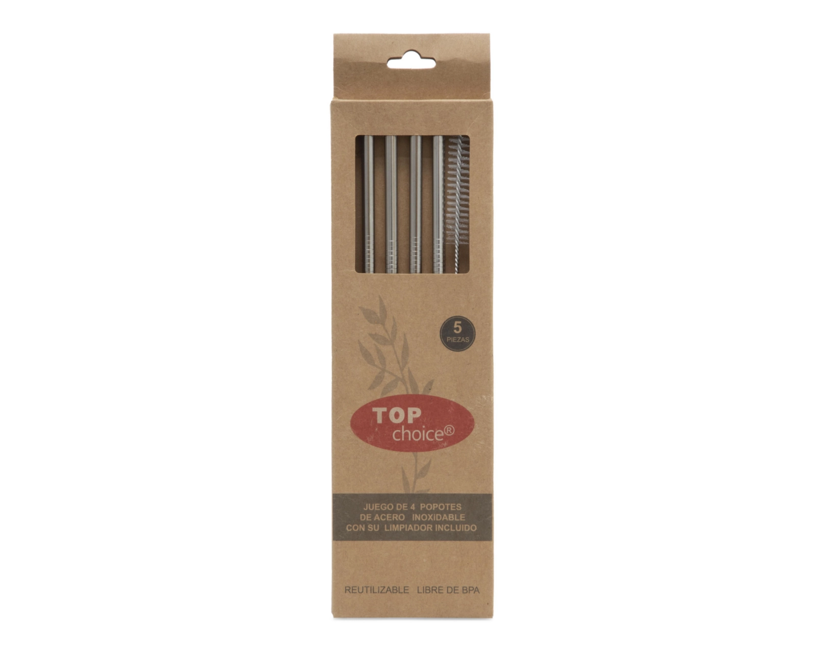Popotes Top Choice de Acero Inoxidable 5 Piezas