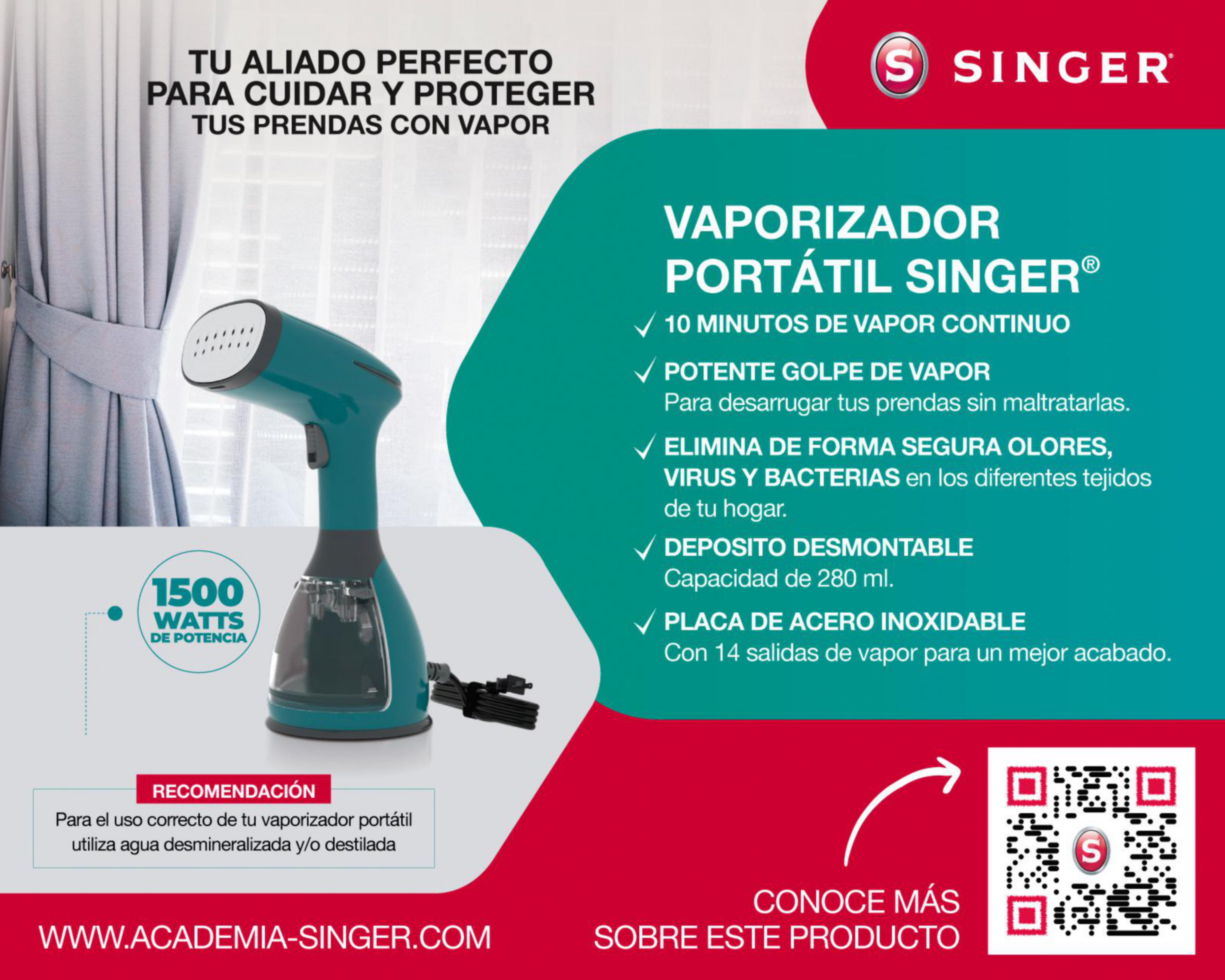 Foto 8 pulgar | Plancha de Vapor Portátil Singer 280 ml