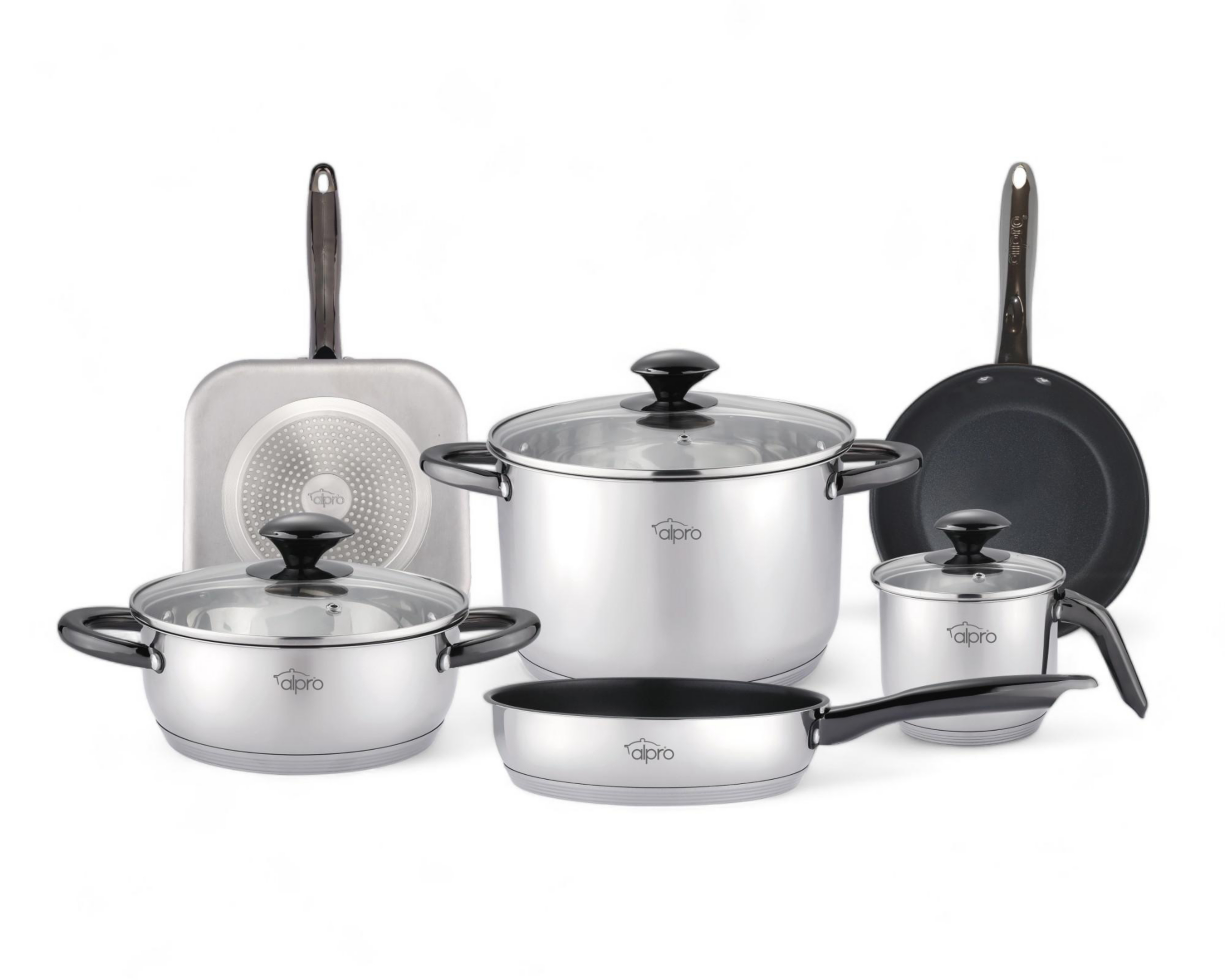 Batería de Cocina Alpro Eclipse 9 Piezas de Acero Inoxidable