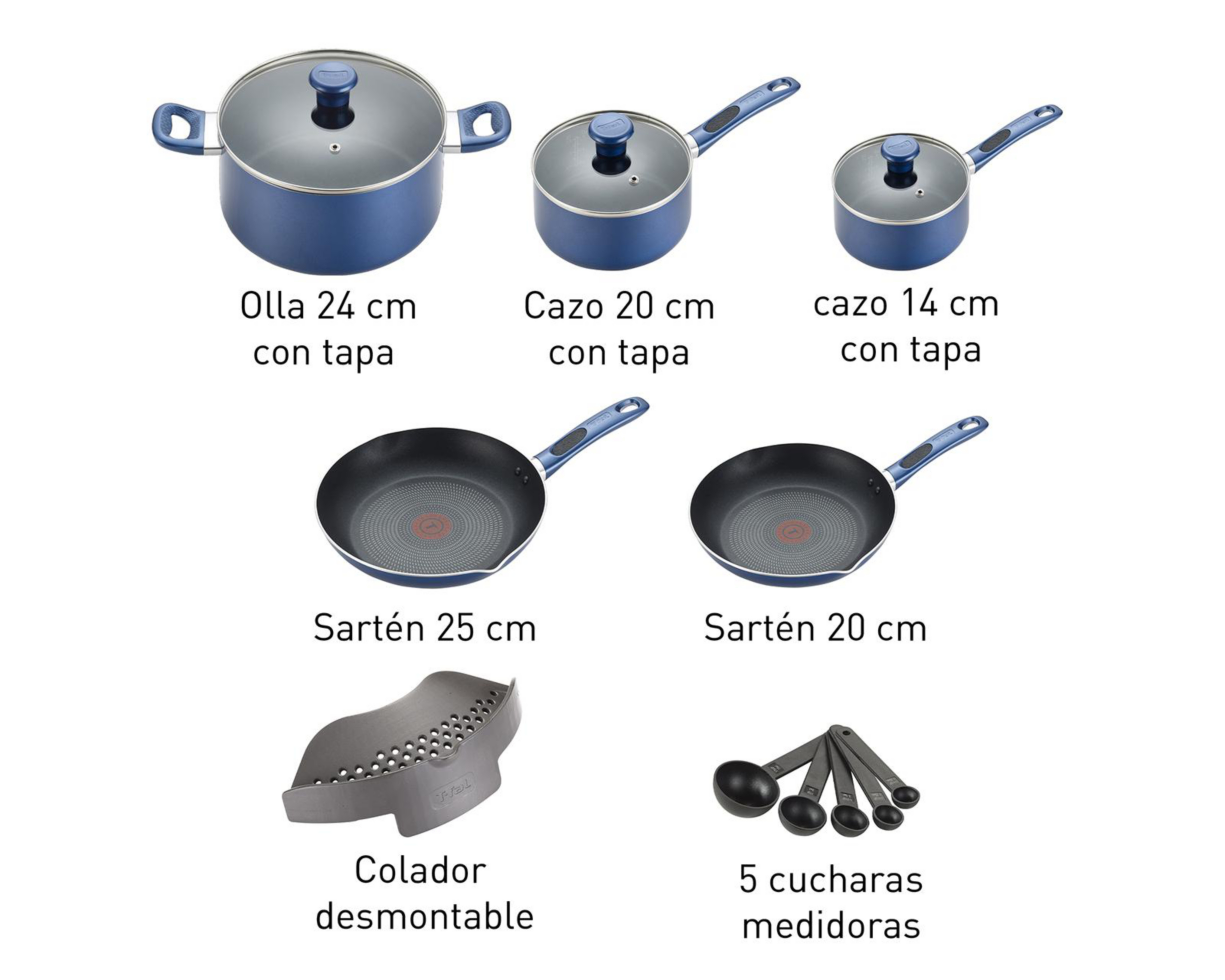 Foto 3 pulgar | Batería de Cocina T-Fal Excite 14 Piezas Azul