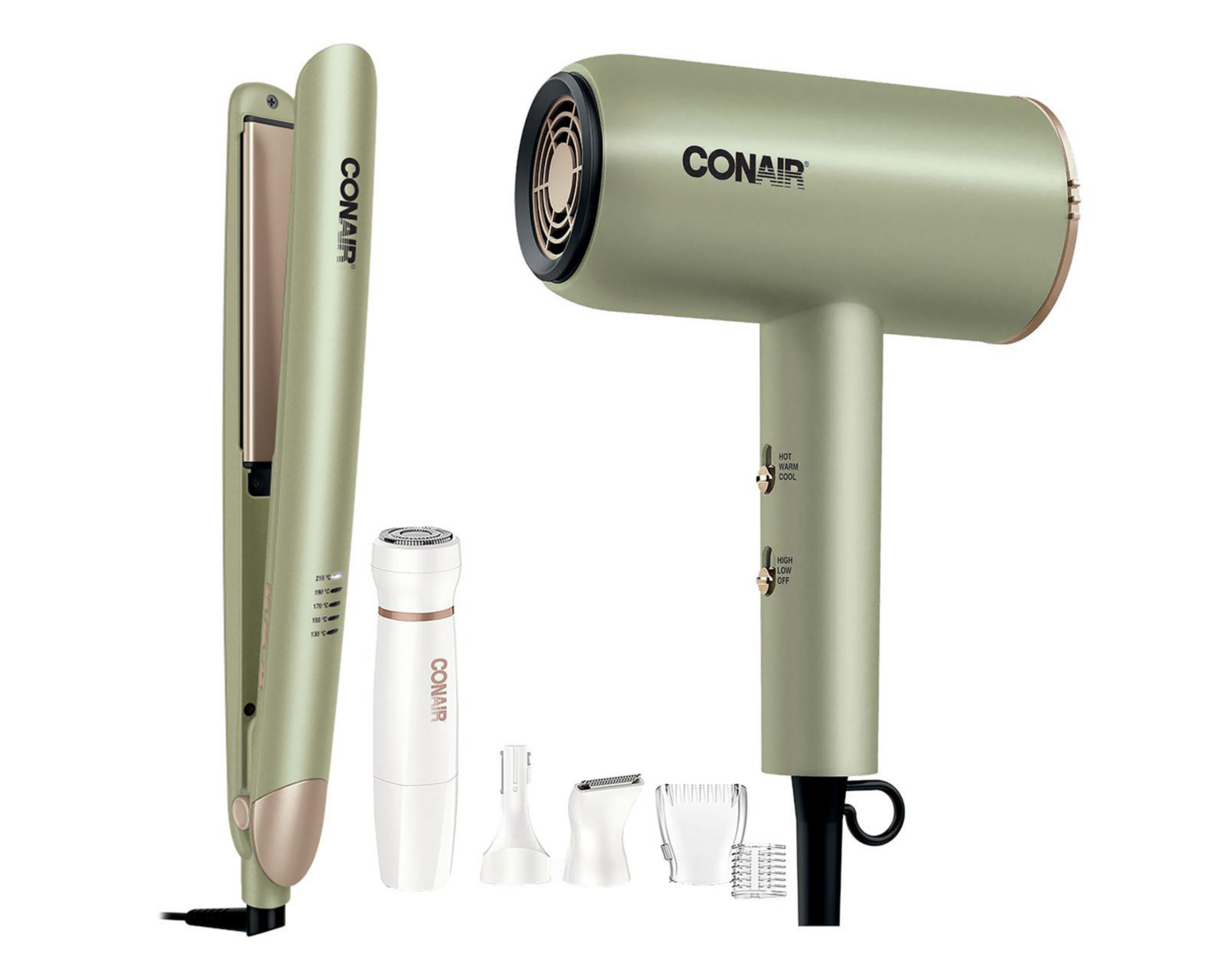 Combo de Alaciadora Secadora y Recortadora Conair Natural Infusion Verde