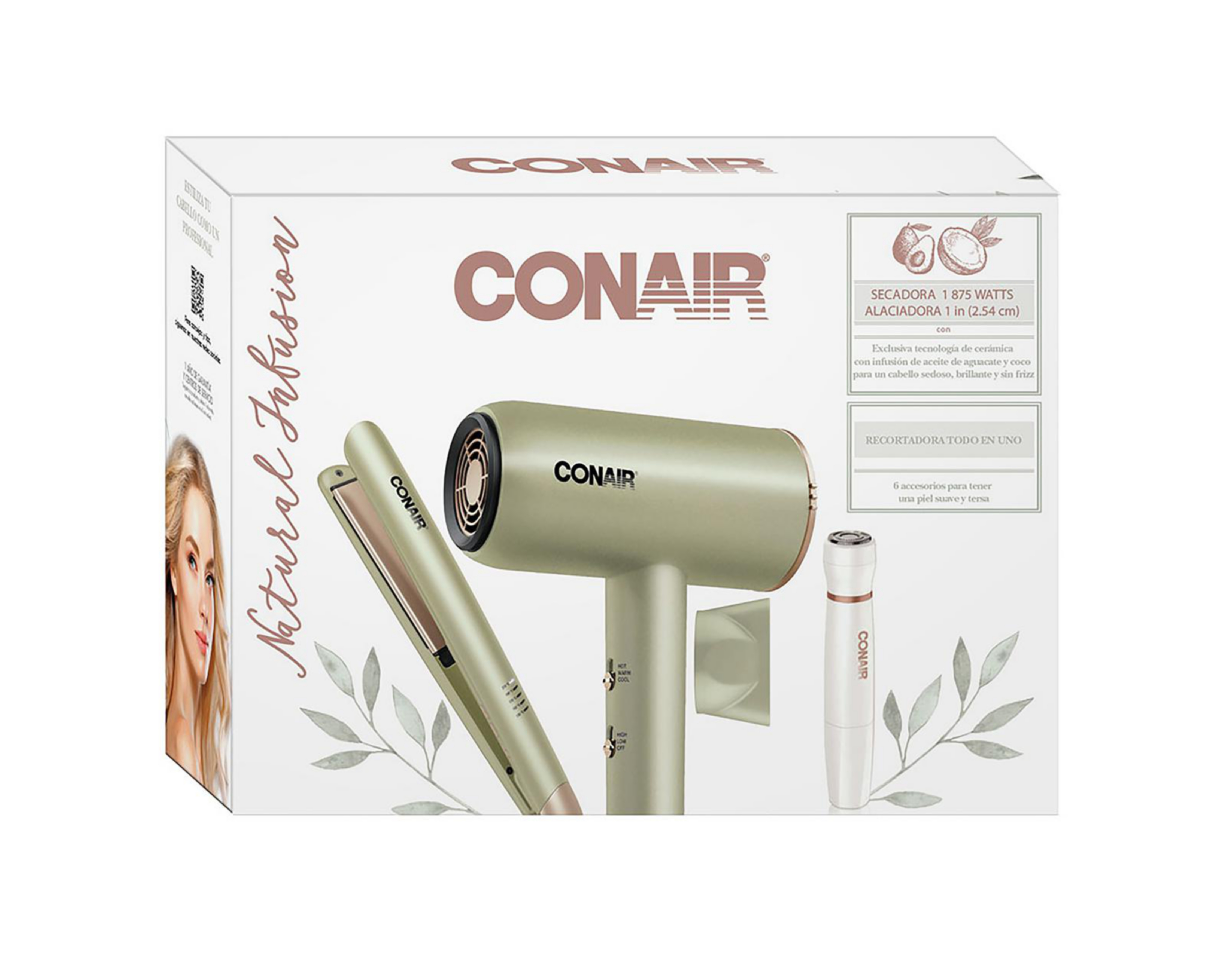 Foto 6 | Combo de Alaciadora Secadora y Recortadora Conair Natural Infusion Verde