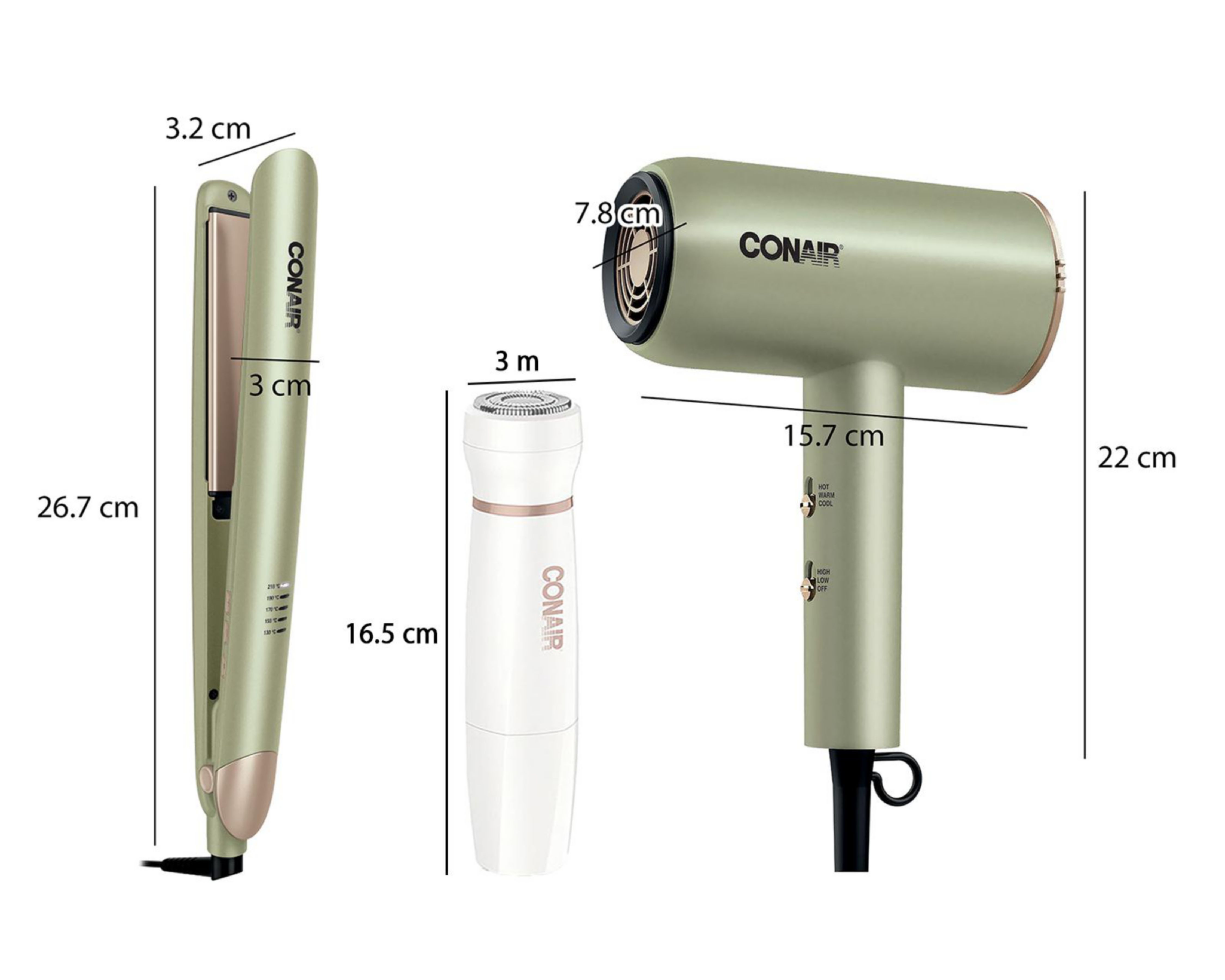 Foto 7 | Combo de Alaciadora Secadora y Recortadora Conair Natural Infusion Verde