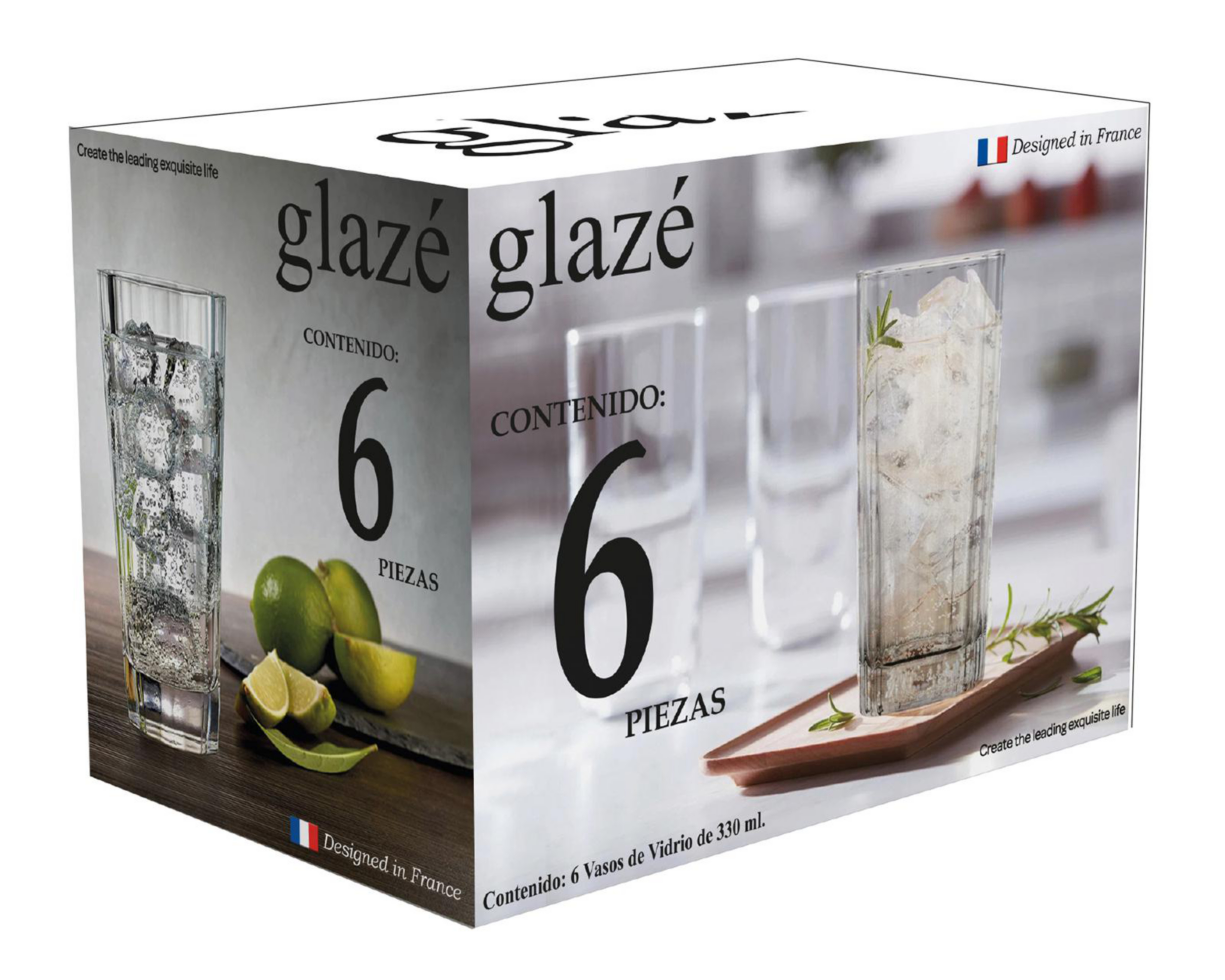 Foto 4 pulgar | Vasos de Vidrio Glazé 330 ml 6 Piezas