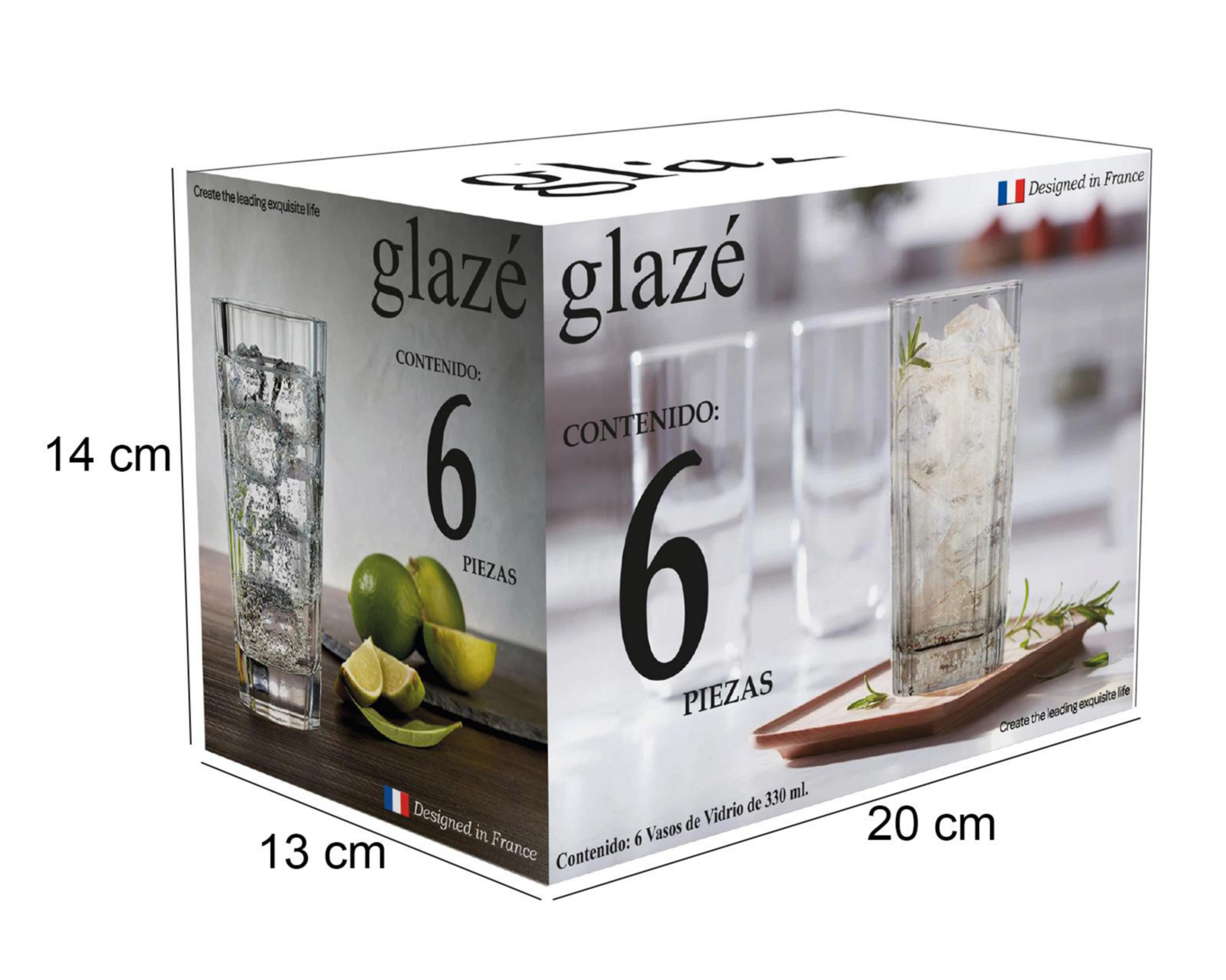 Foto 6 pulgar | Vasos de Vidrio Glazé 330 ml 6 Piezas