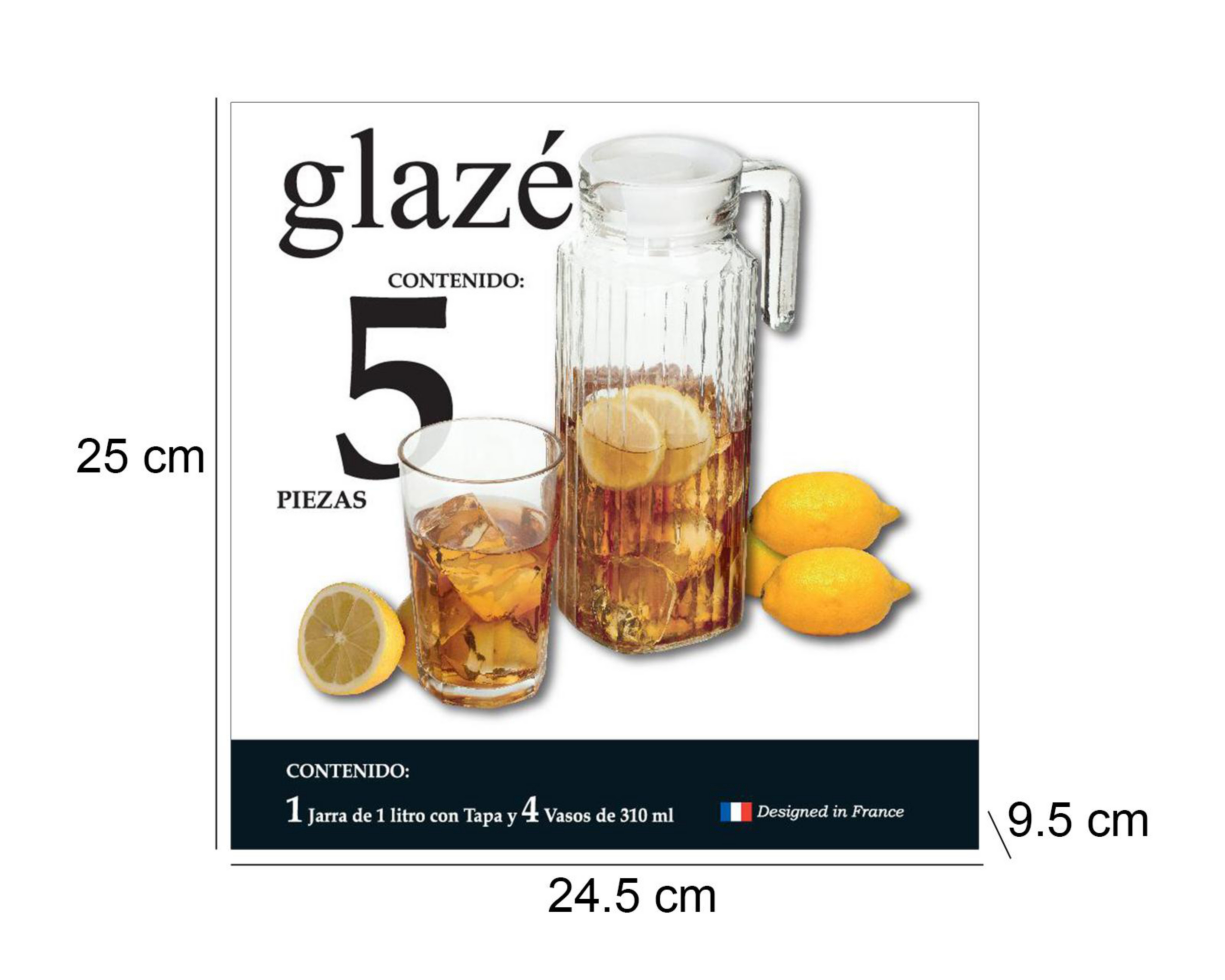 Foto 5 | Juego de Jarra y Vasos de Vidrio Glazé 5 Piezas