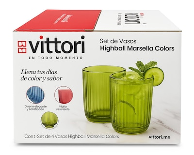 Foto 2 | Vaso de Vidrio Vittori 420 ml 4 Piezas