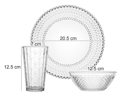 Foto 5 | Vajilla de Vidrio Transparente para 4 Personas 12 Piezas