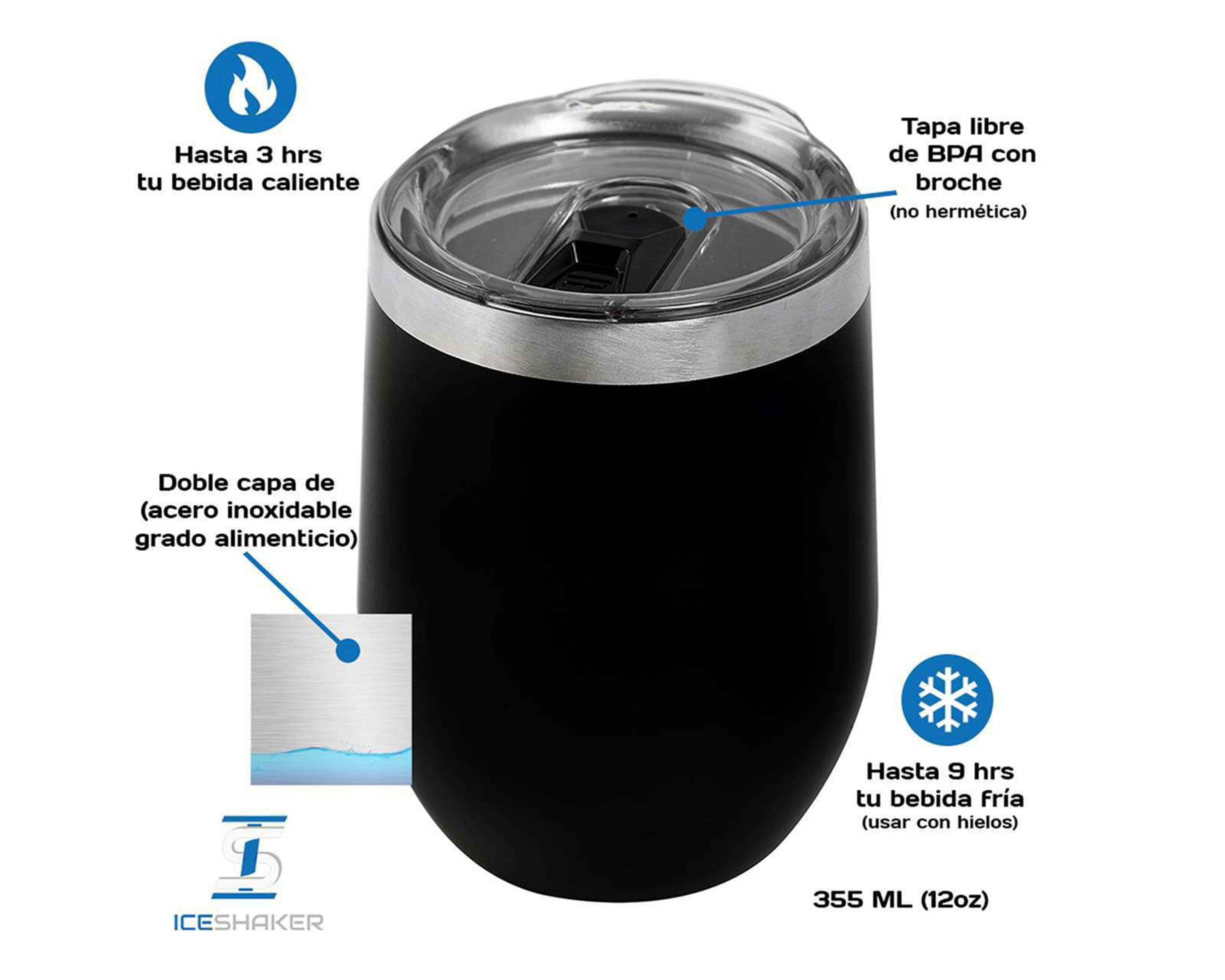 Foto 5 pulgar | Termo Ice Shaker Negro de 354 ml