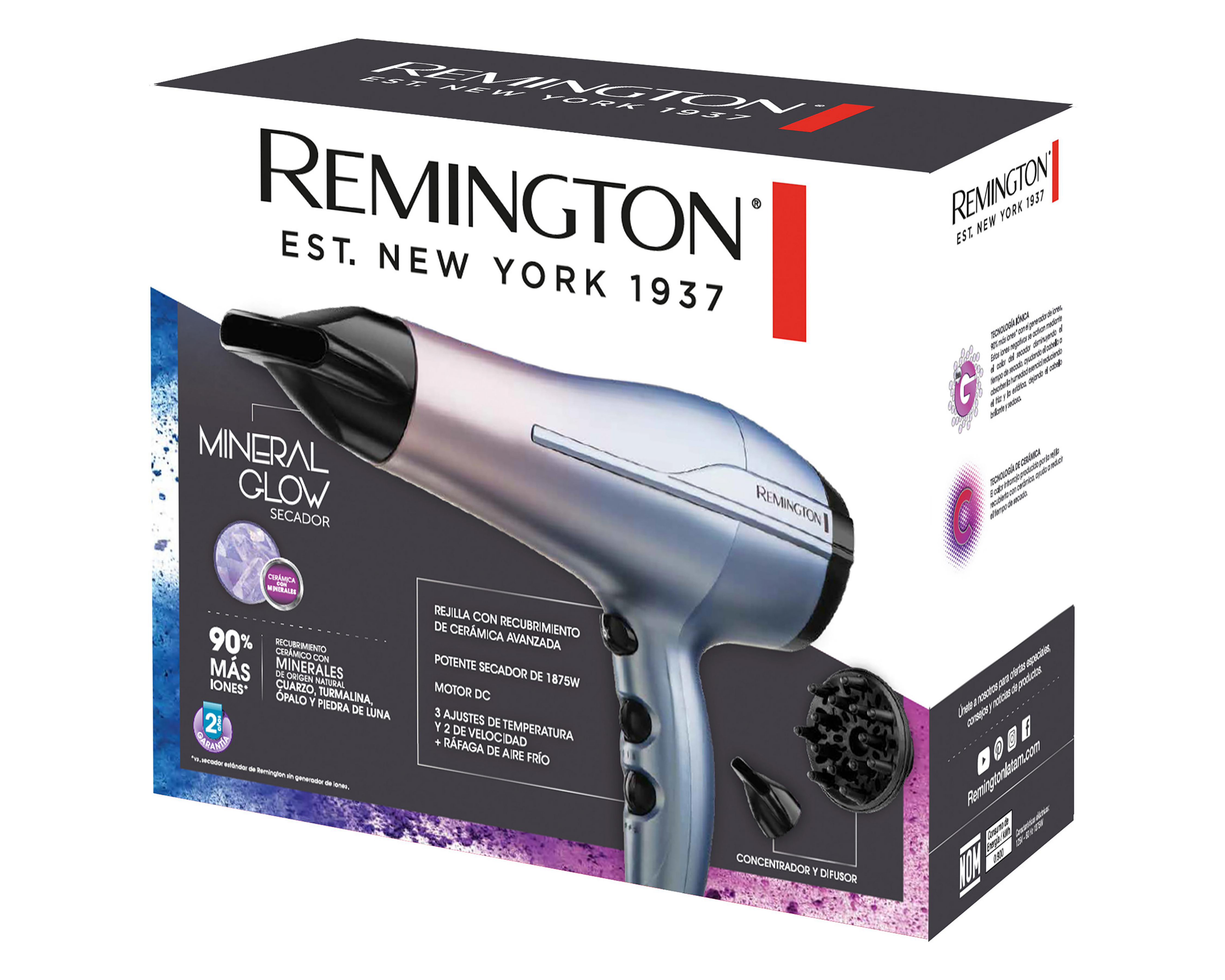 Foto 9 | Secadora de Cabello Remington 1875 W Cerámica Turmalina con 4 Minerales Cabello Suave