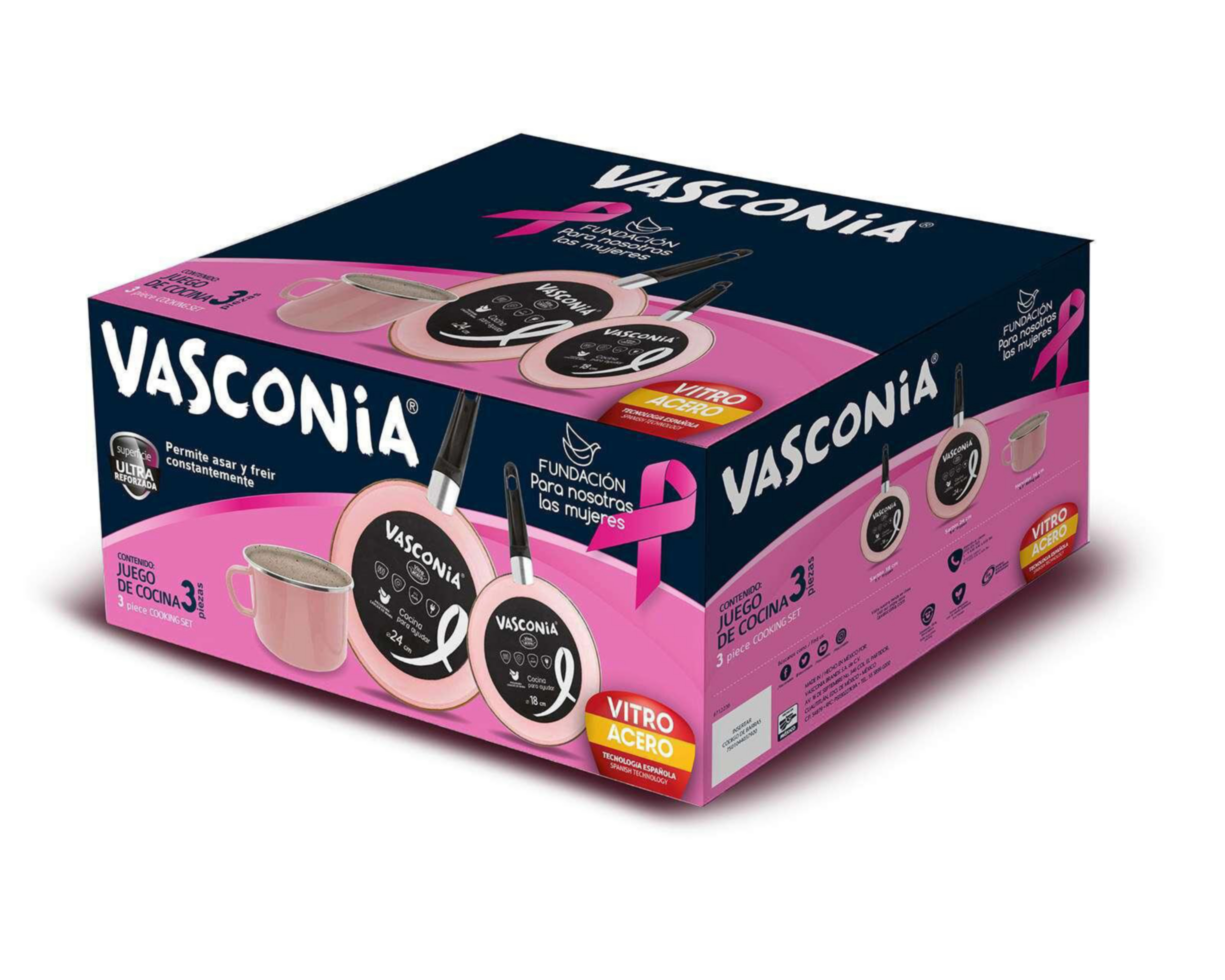 Foto 5 pulgar | Juego de Sartenes Vasconia Rosa 3 Piezas