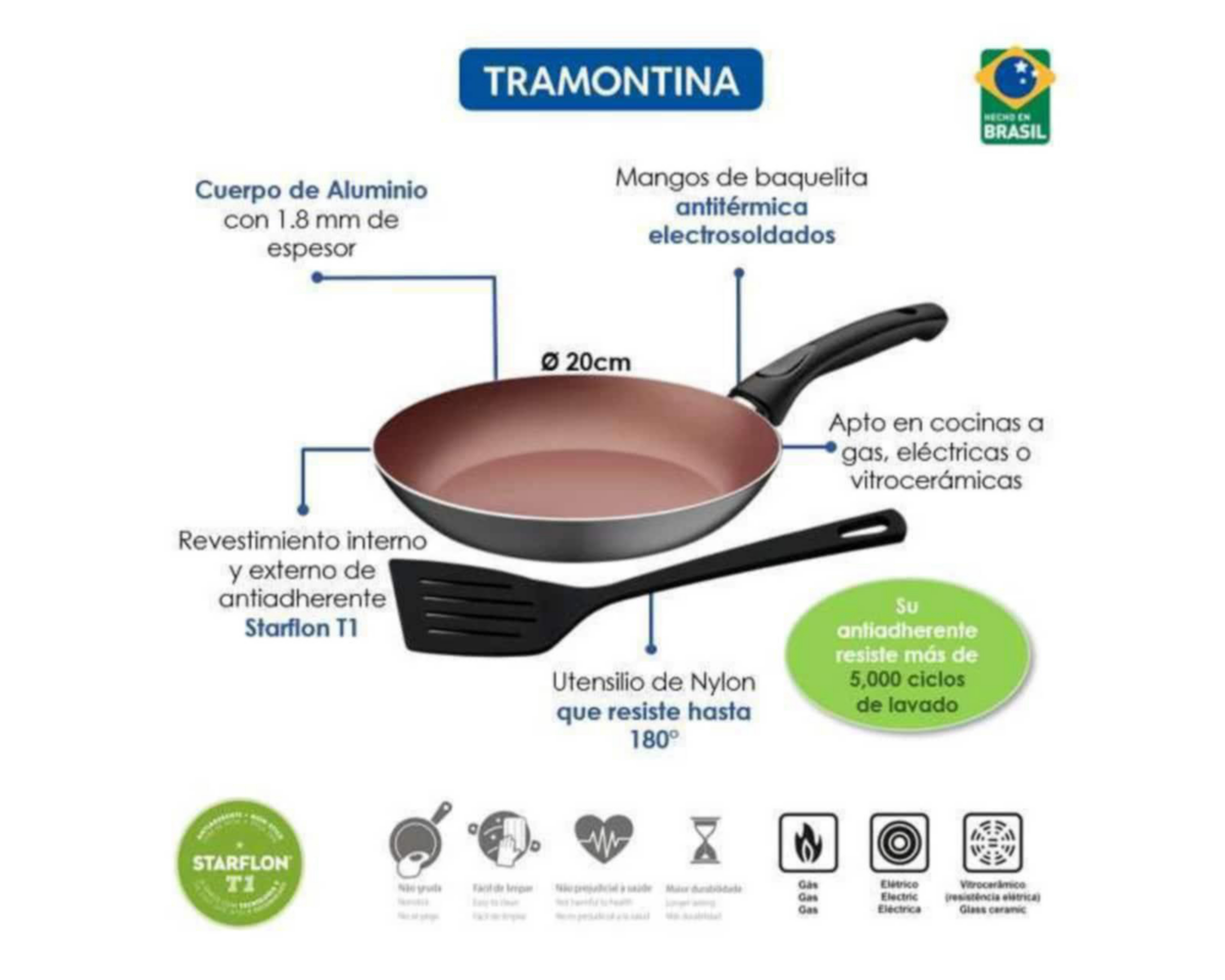Foto 5 pulgar | Sartén Tramontina Vermont de Aluminio
