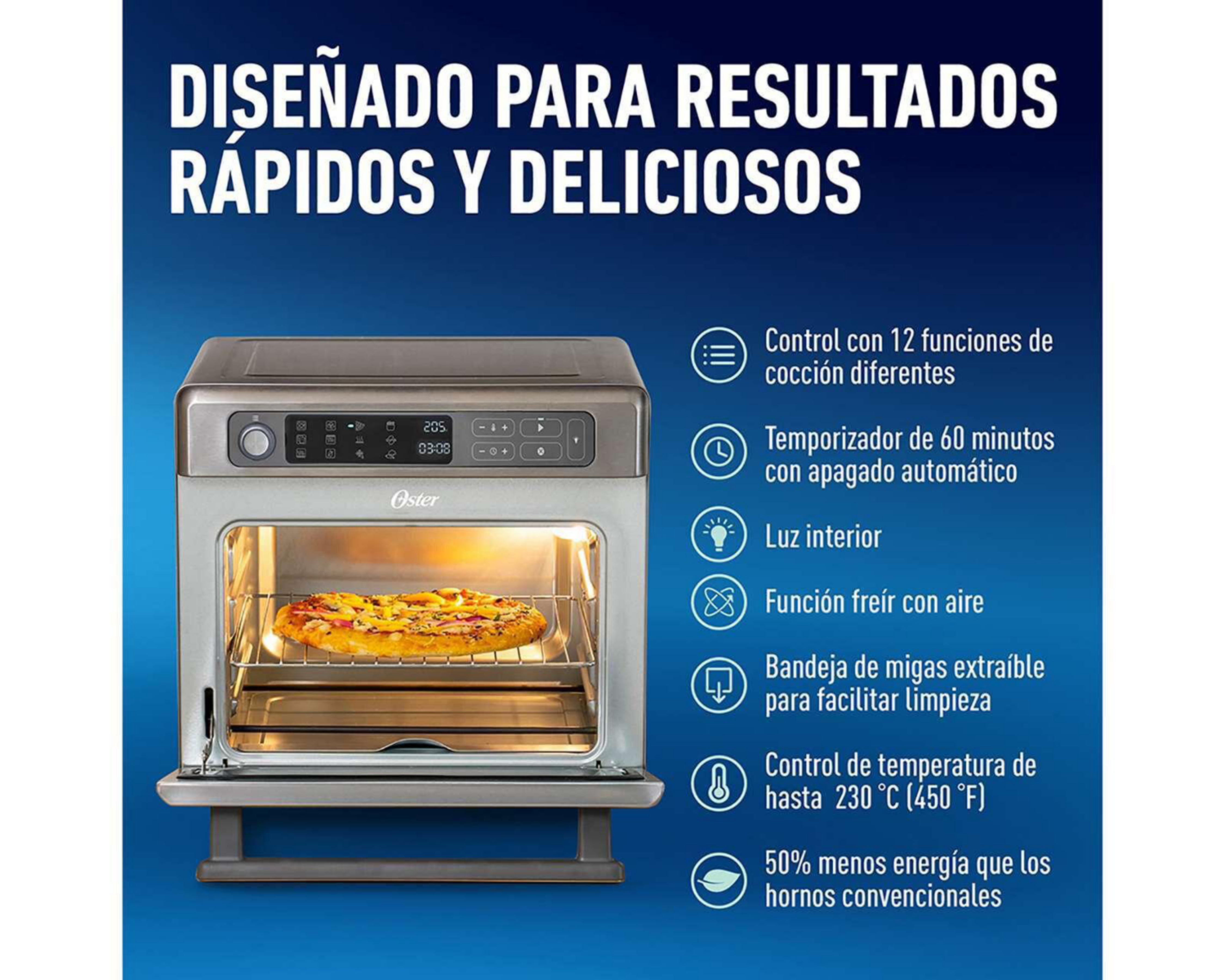 Foto 5 | Horno Eléctrico con Freidora de Aire Oster 22 L