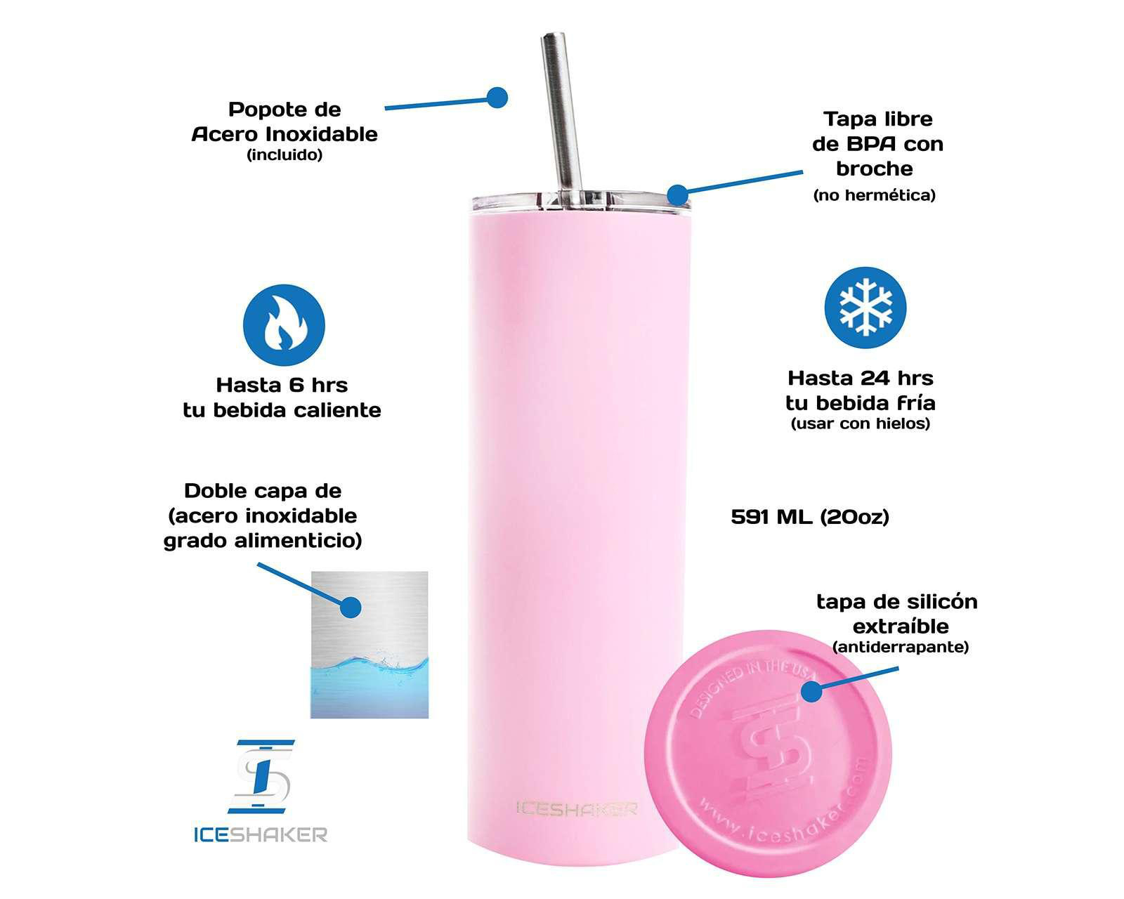 Foto 6 pulgar | Termo Ice Shaker Rosa Mat de 591 ml