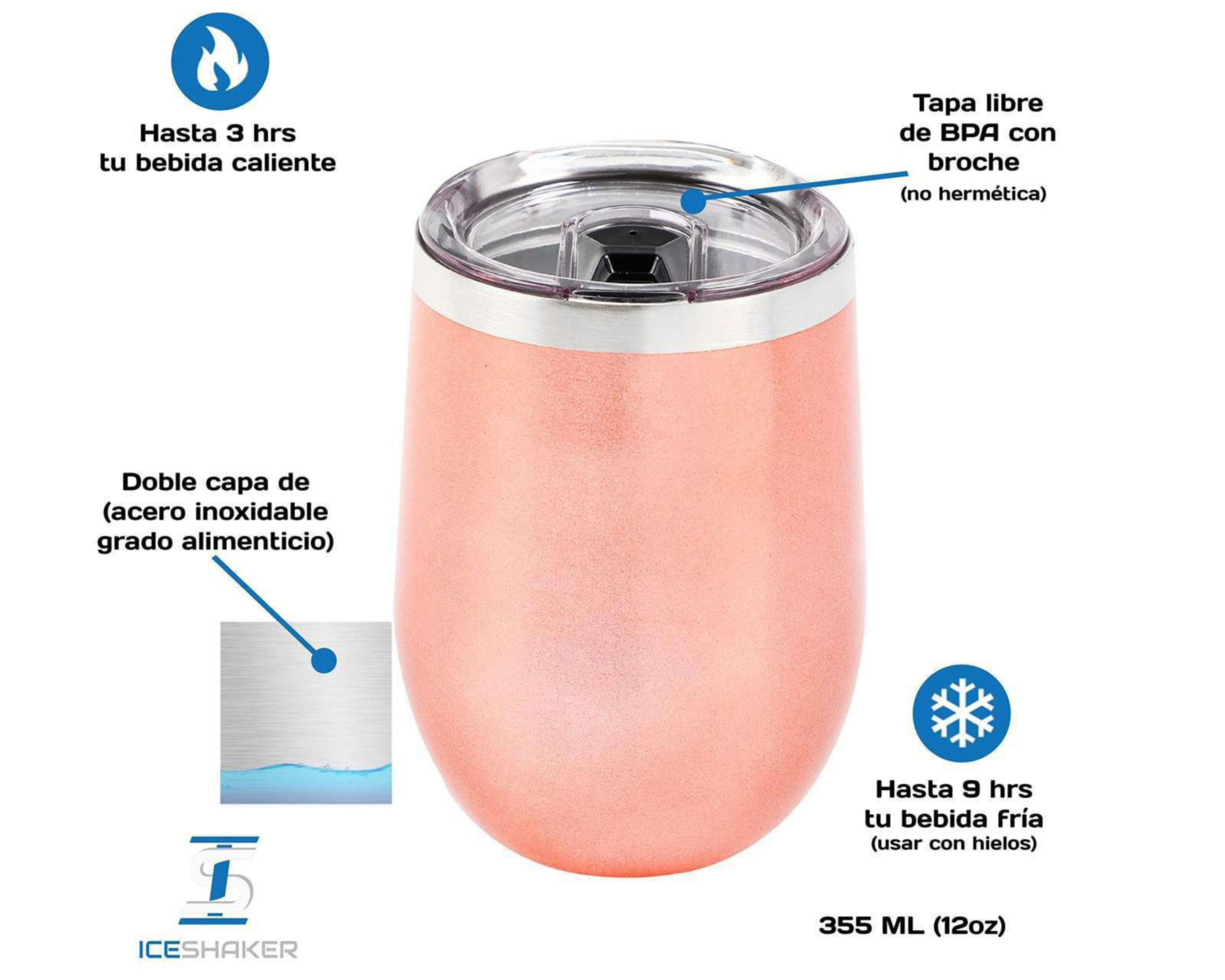 Foto 5 pulgar | Termo Ice Shaker Rosa de 354 ML