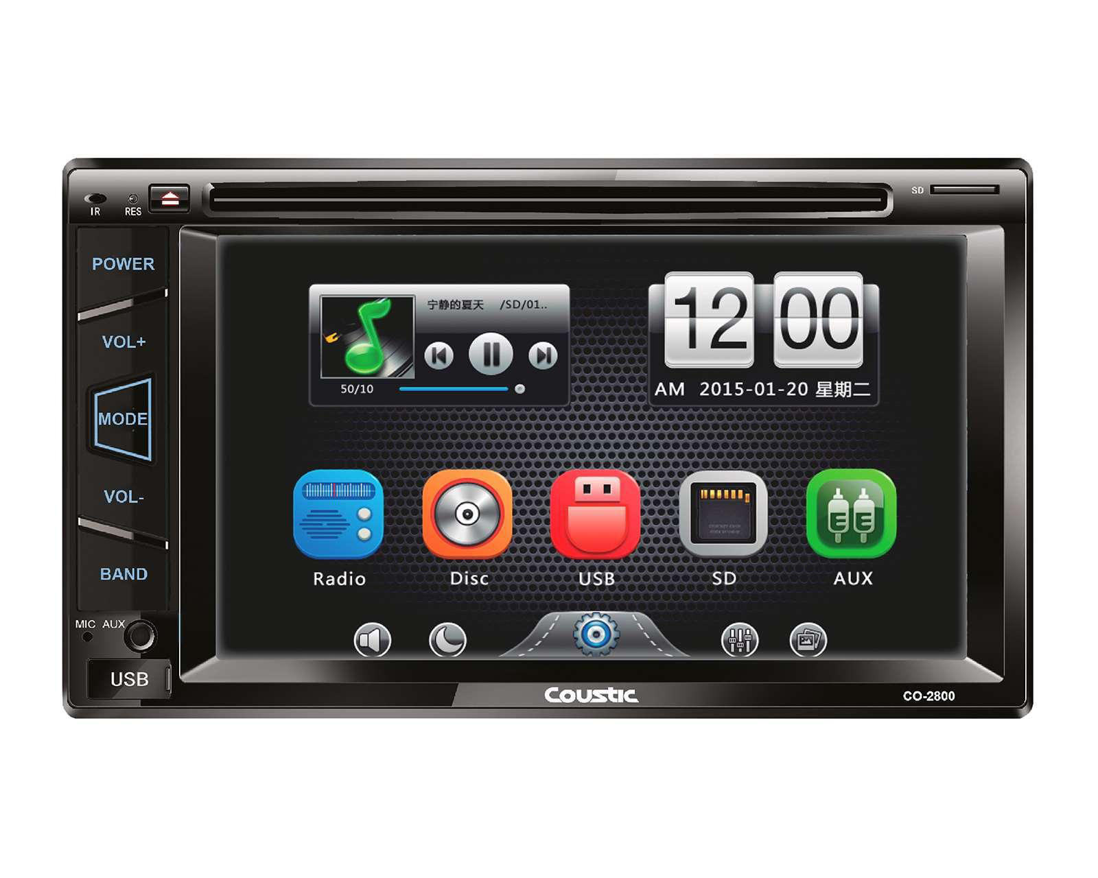 Foto 2 pulgar | Autoestereo Coustic Multimedia con CD CO-2800 de 6.2" Bluetooth IOS y Android Negro