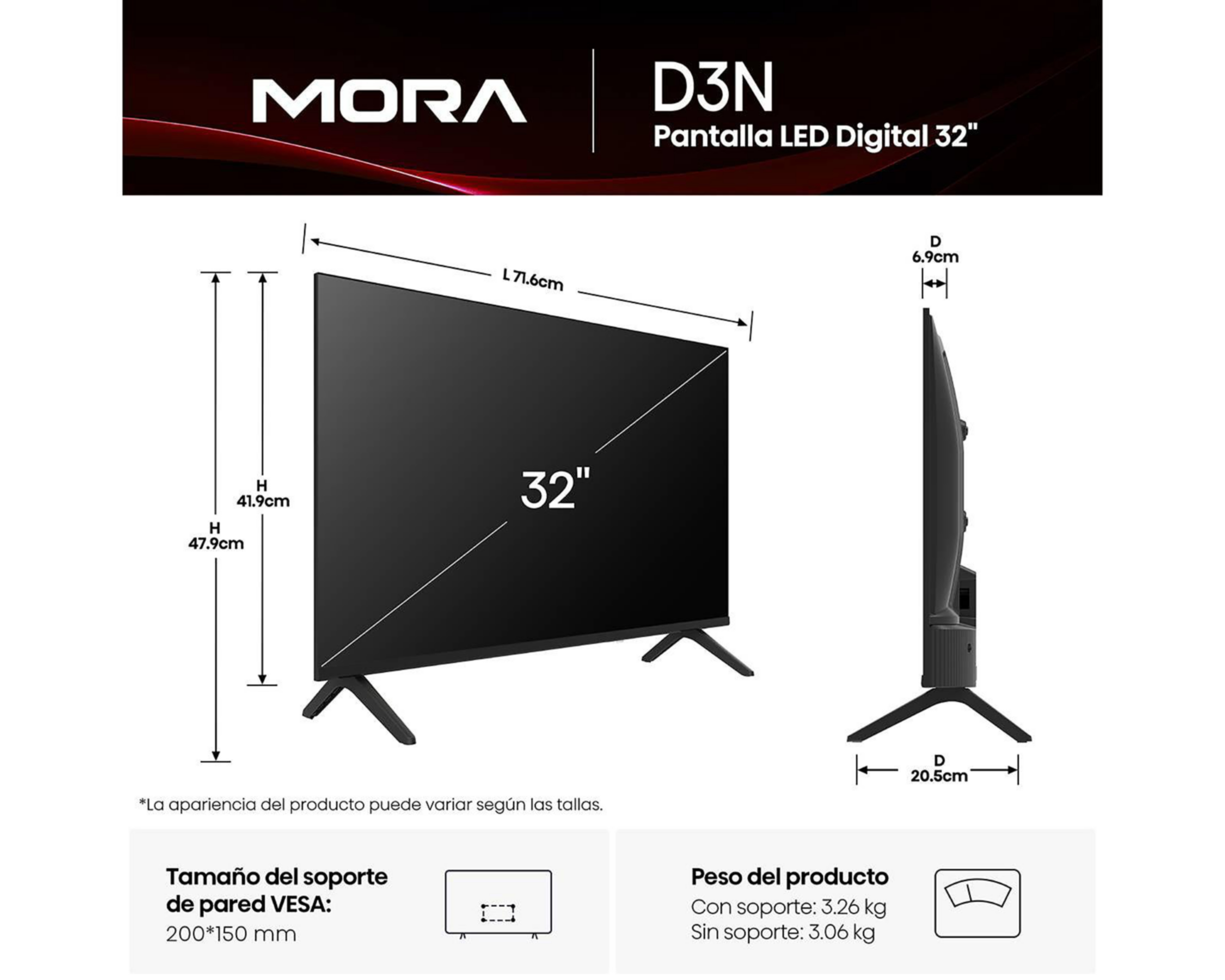 Foto 11 pulgar | Pantalla Mora LED 32 Pulgadas HD 32D3N