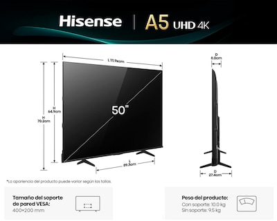 Foto 10 | Pantalla Smart TV Hisense 50 Pulgadas LED UHD 50A5NV