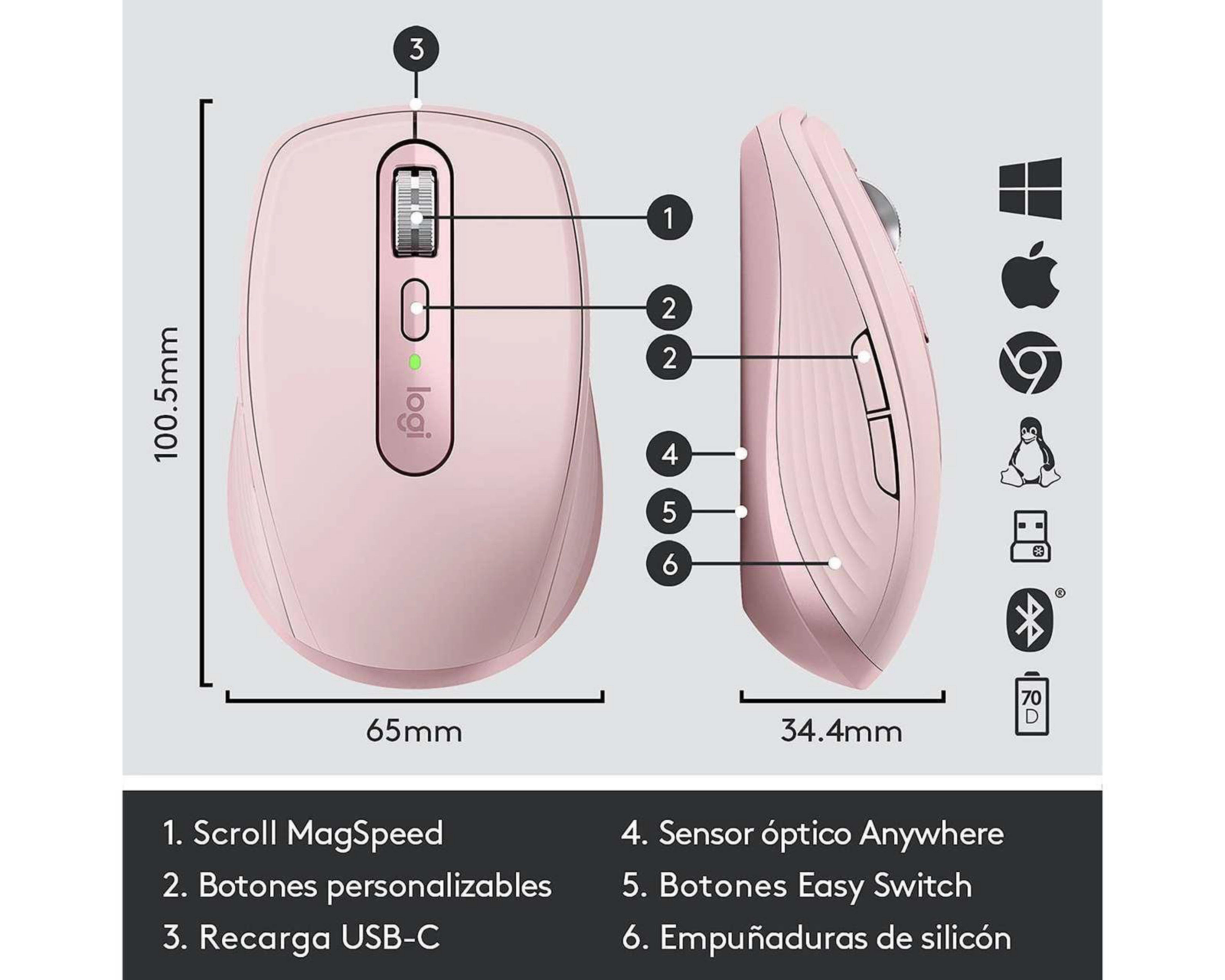 Foto 6 pulgar | Mouse Inalámbrico Logitech 910-005994 Rosa