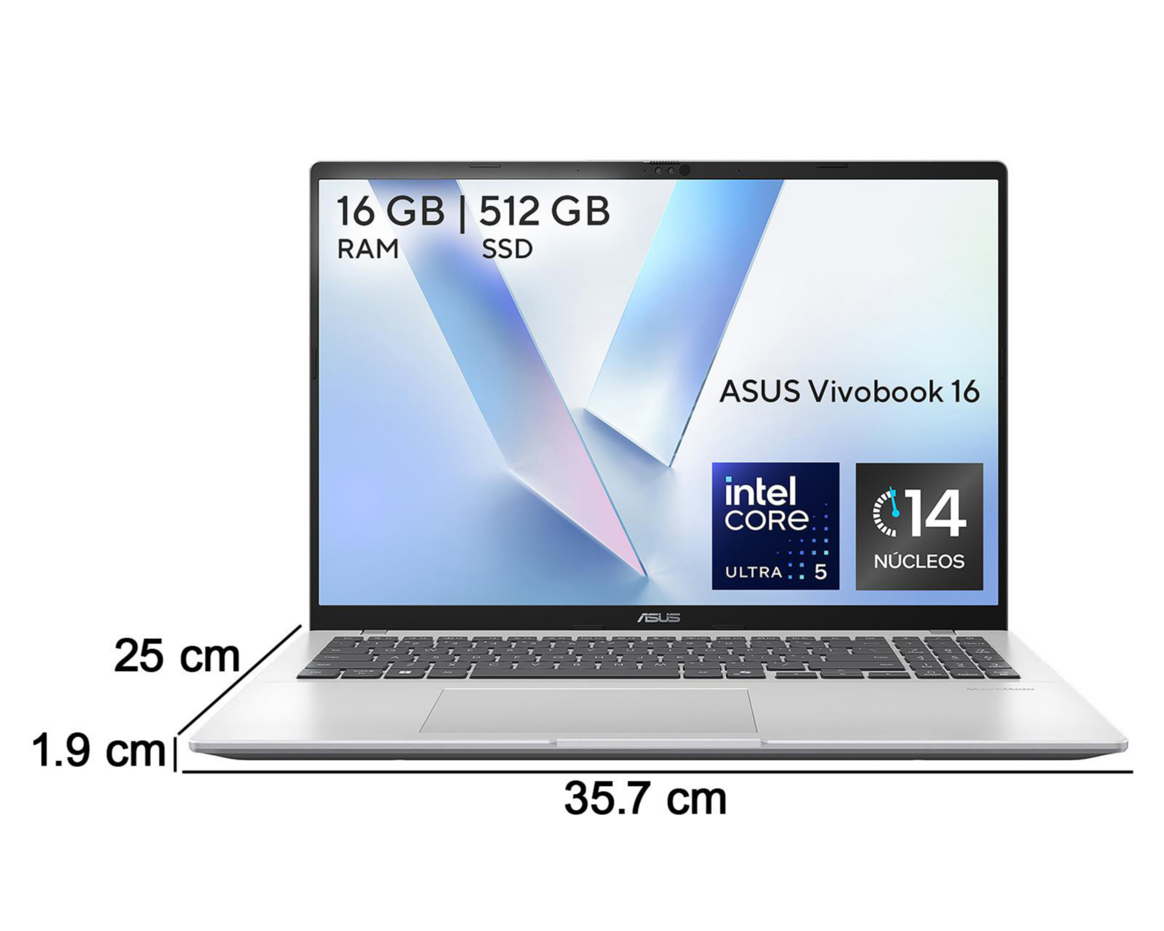Foto 11 pulgar | Laptop Asus Vivobook 16 X1607CA-MB155W 16 Pulgadas Windows 11 Intel Core Ultra 5 16 GB RAM 512 GB SSD Plateada + Mo