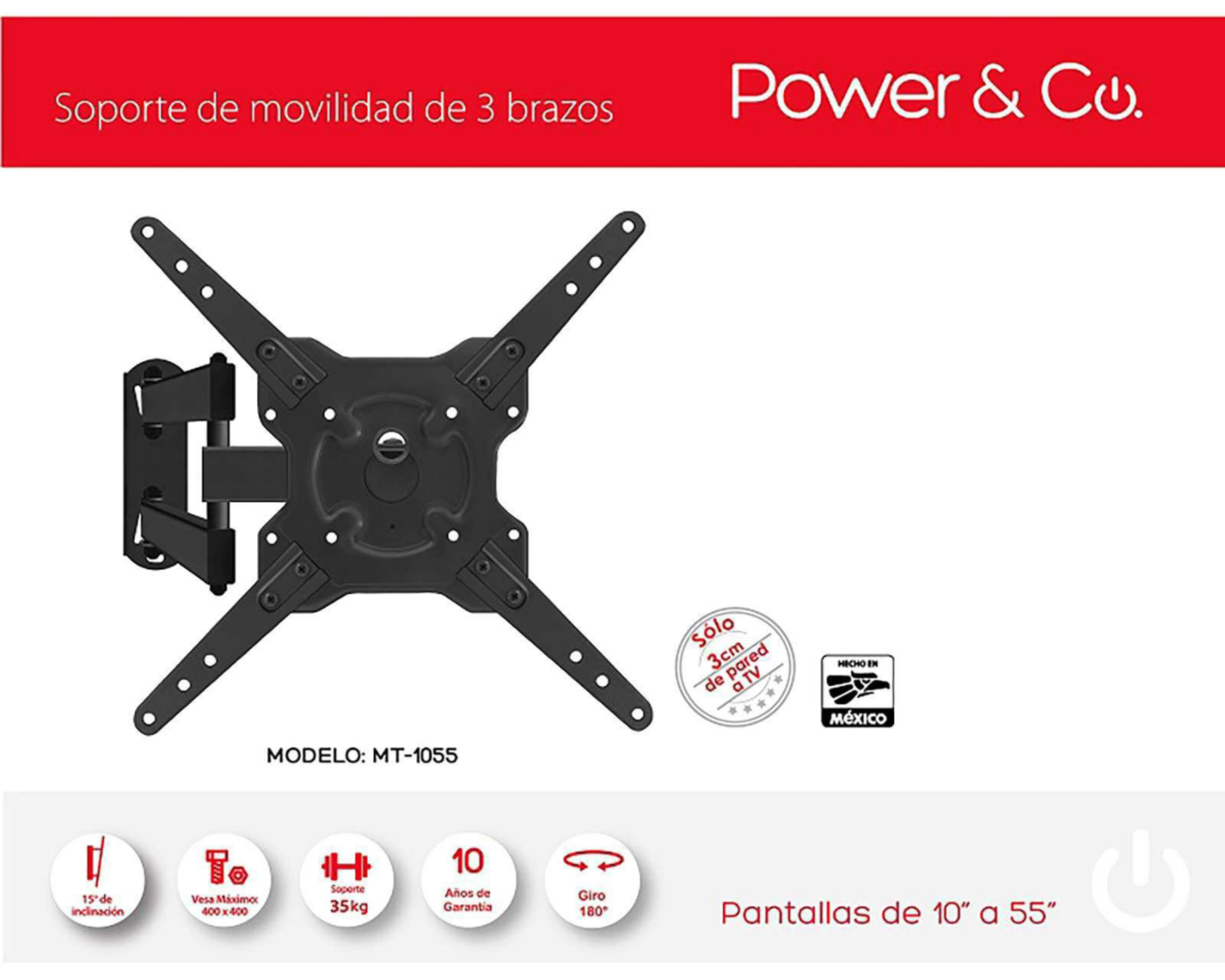 Foto 4 pulgar | Soporte para Televisión Articulado Power & Co. para Pantallas de hasta 55"