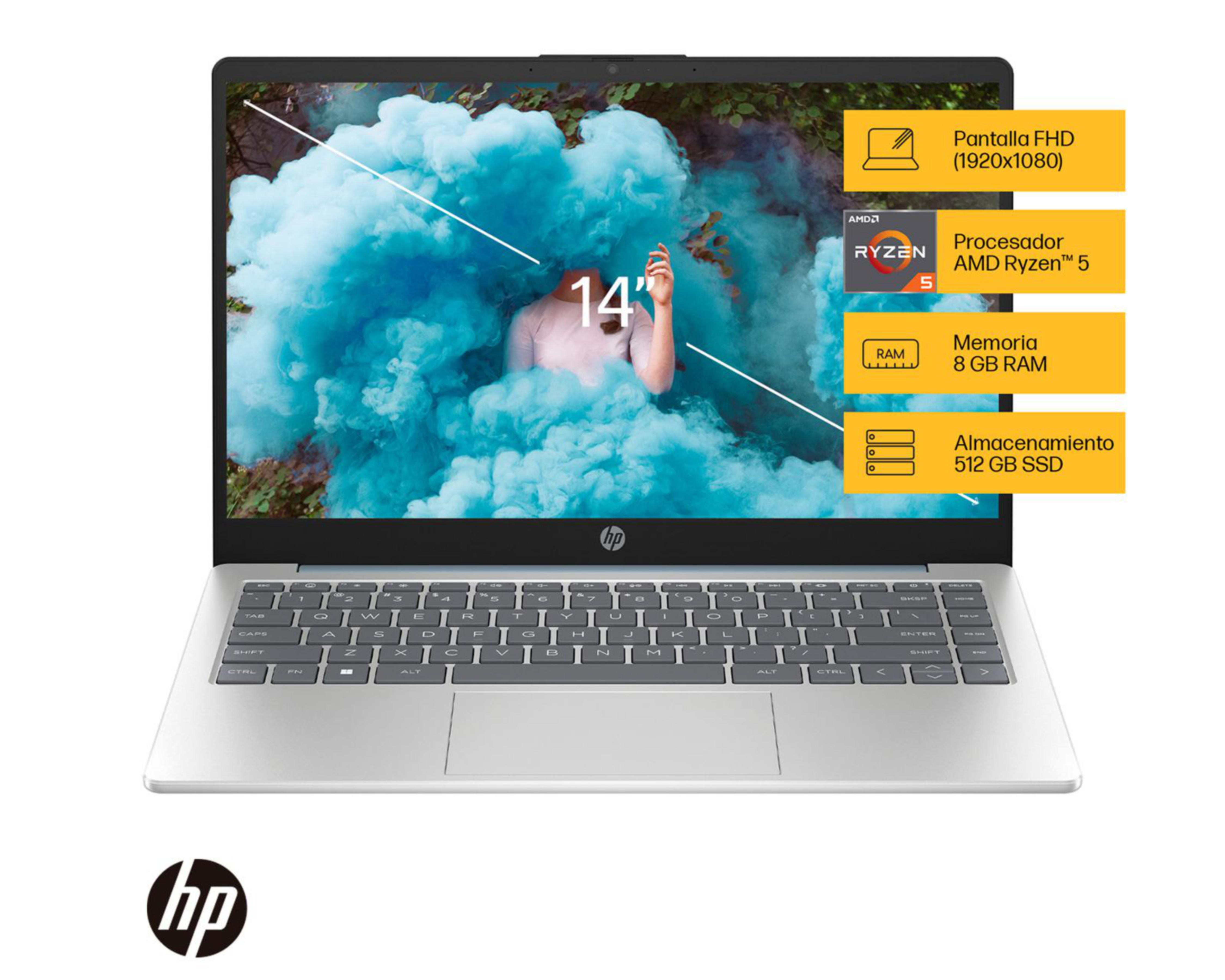 Foto 3 pulgar | Laptop HP 14-EM0002LA 14" Ryzen 5-7520u 8 GB RAM 512 GB SSD Gris