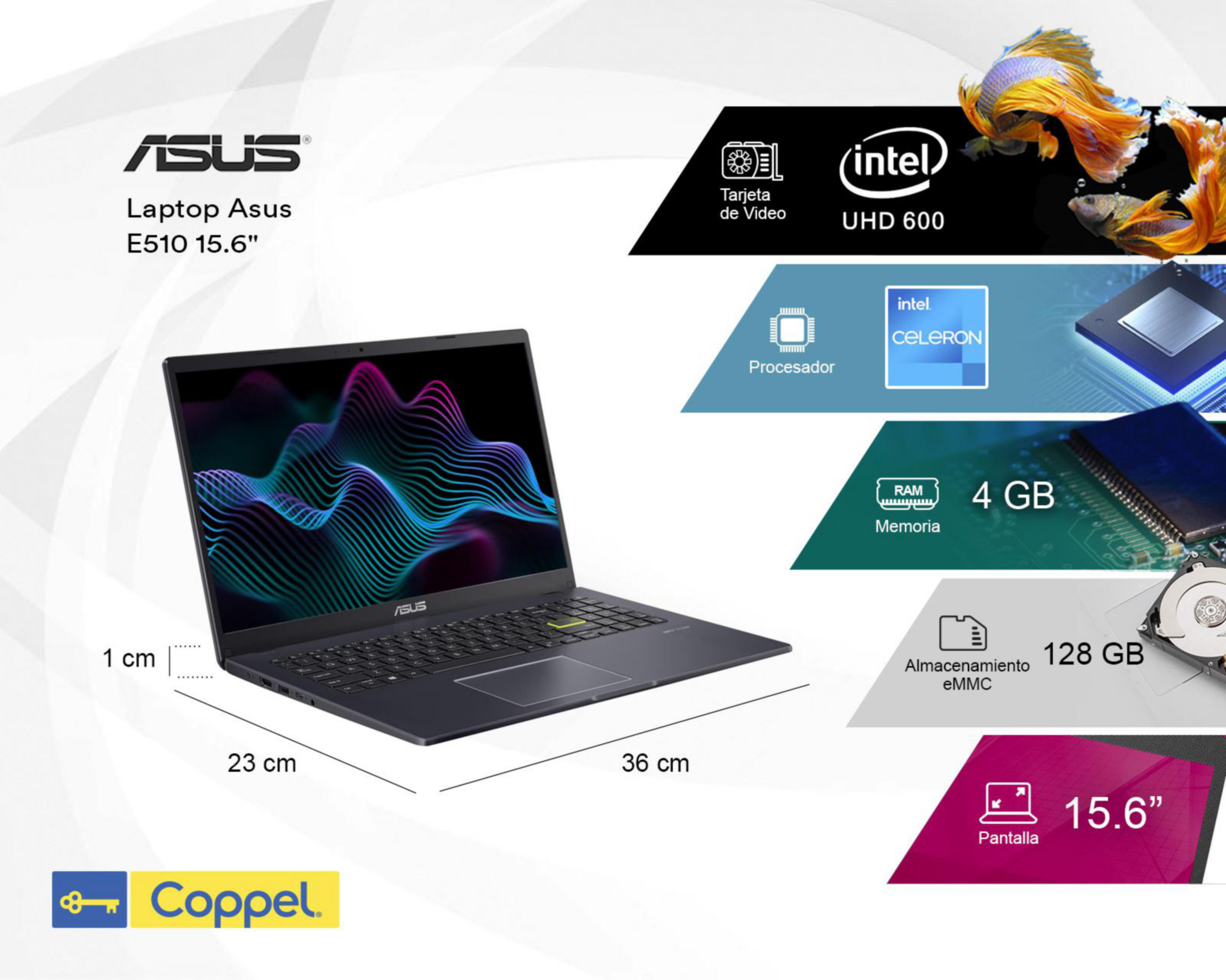 Foto 11 pulgar | Laptop Asus Vivobook Go 15 E510 15.6" Windows 11 Intel Celeron 4 GB RAM 128 GB SSD Azul