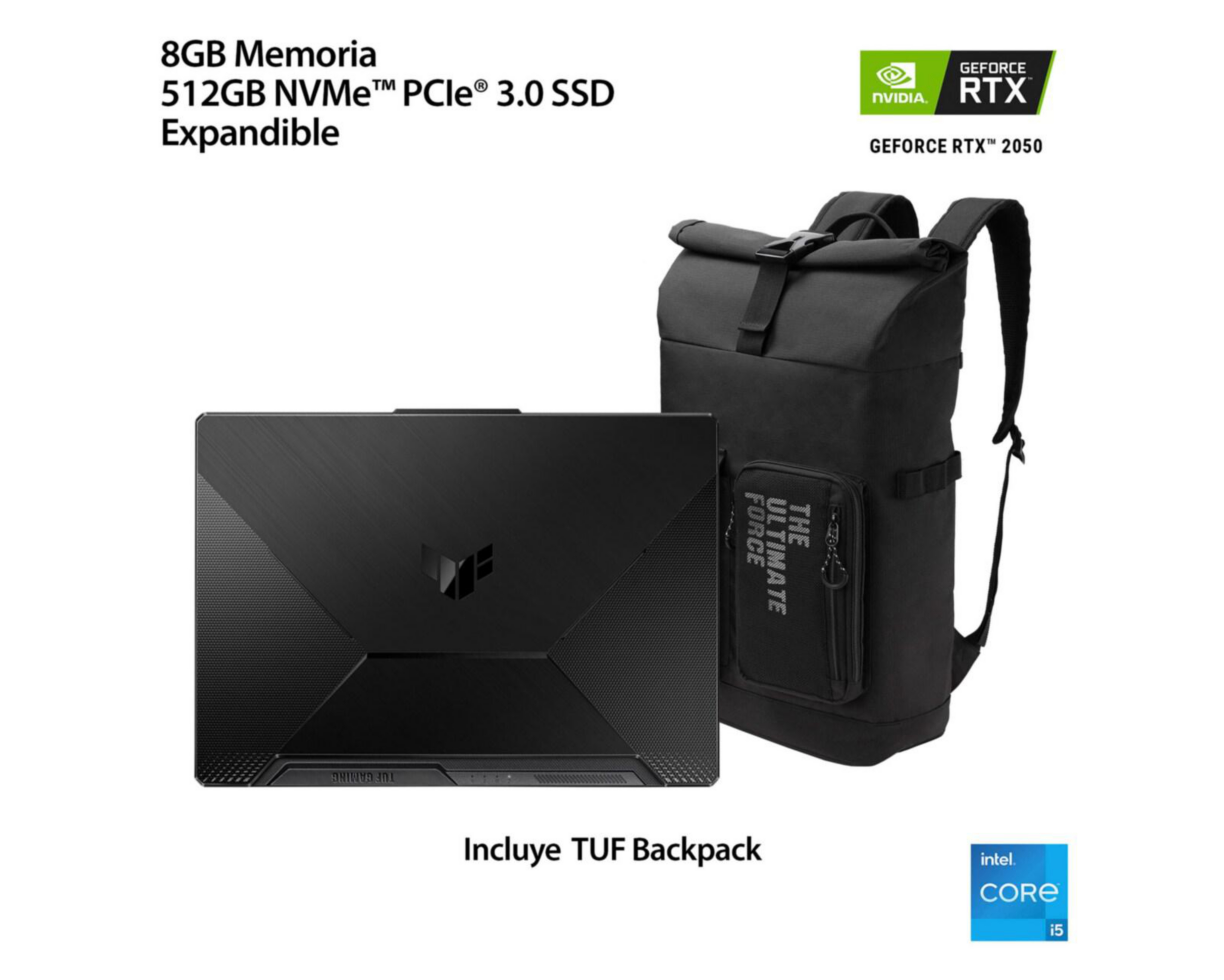 Foto 10 pulgar | Laptop Gamer Asus 15.6" Windows 11 Intel Core i5 NVIDIA GeForce RTX 2050 8 GB RAM 512 GB SSD Negro + Mochila