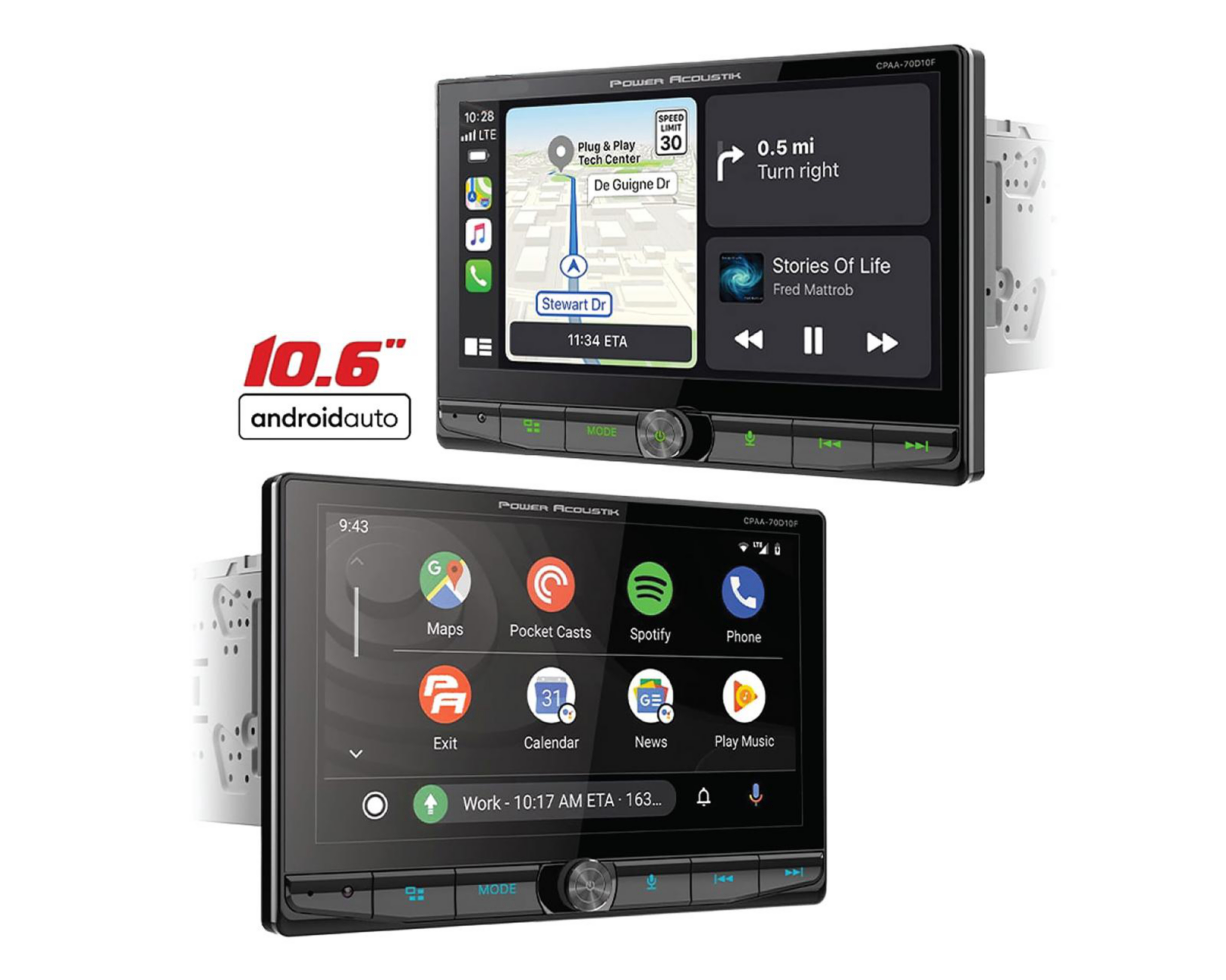 Foto 1 | Autoestéreo Power Acoustik Multimedia sin CD CPAA-70D10M de 10.6" Bluetooth Compatible con Android Auto Negro